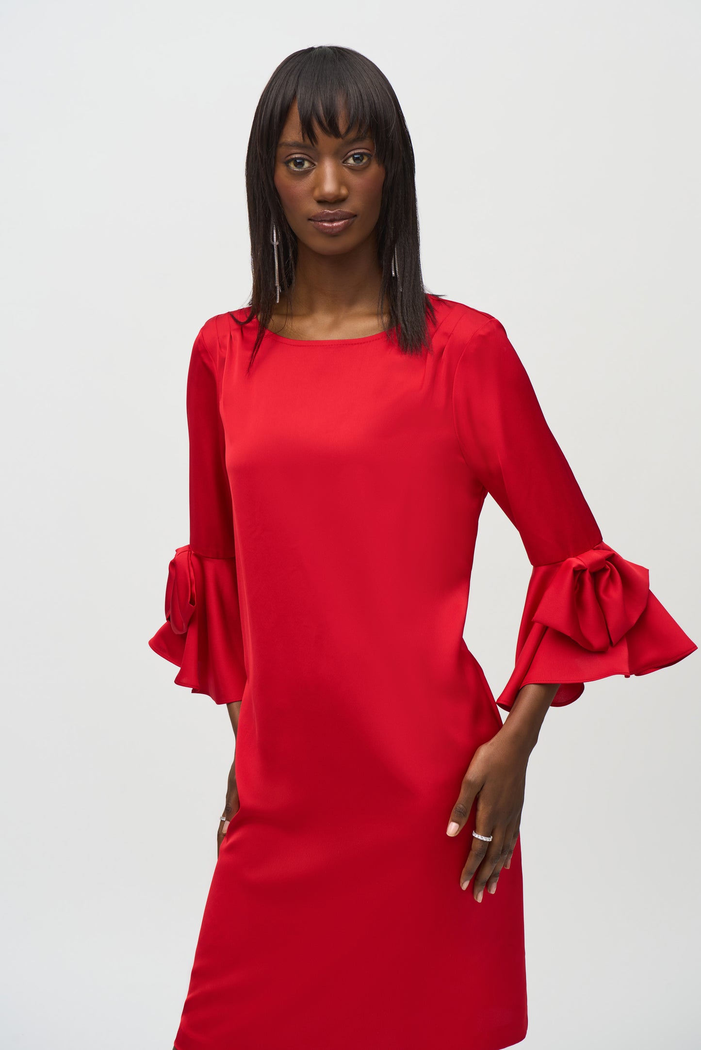 Satin Ruffle Sleeve Straight Dress 244235
