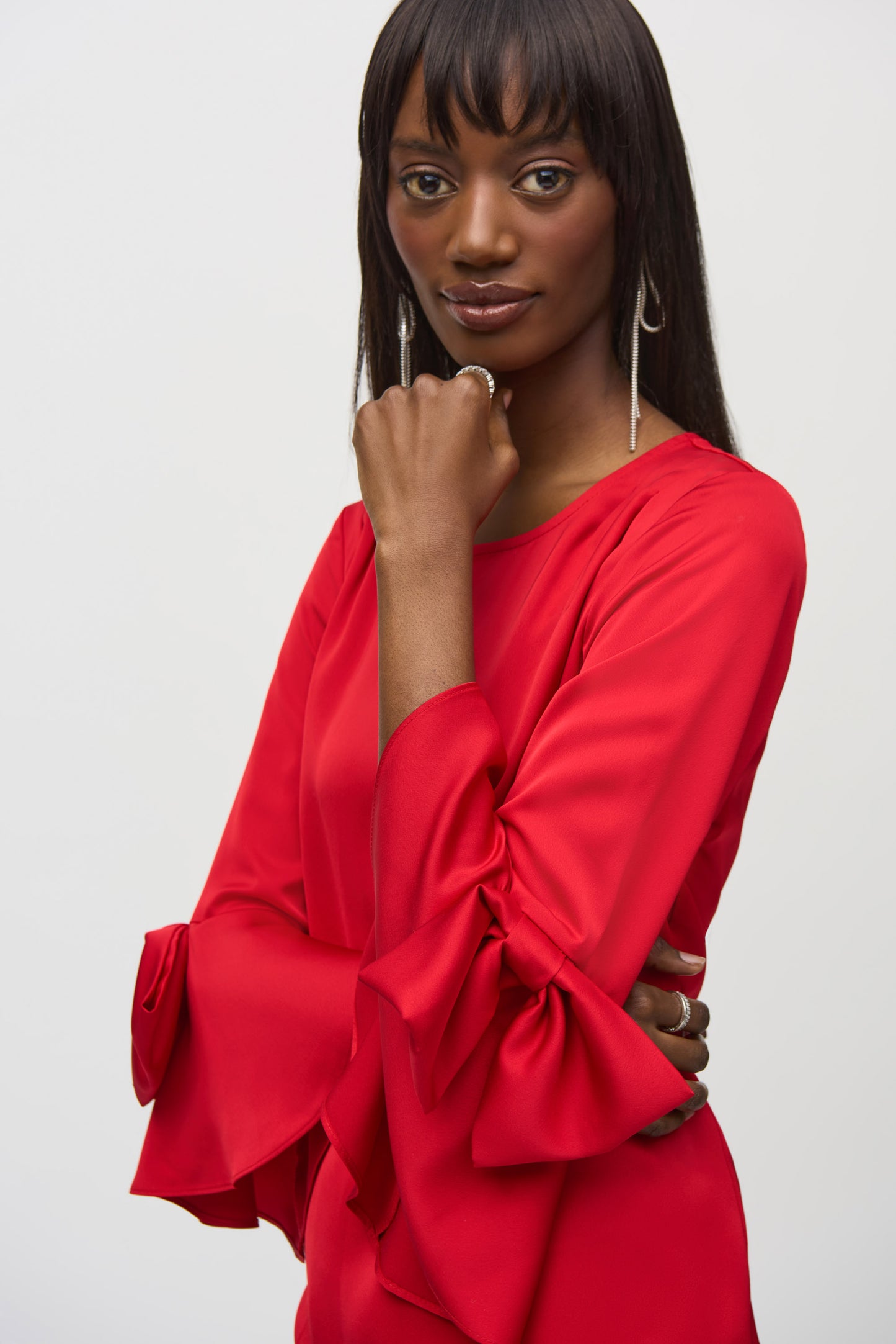 Satin Ruffle Sleeve Straight Dress 244235