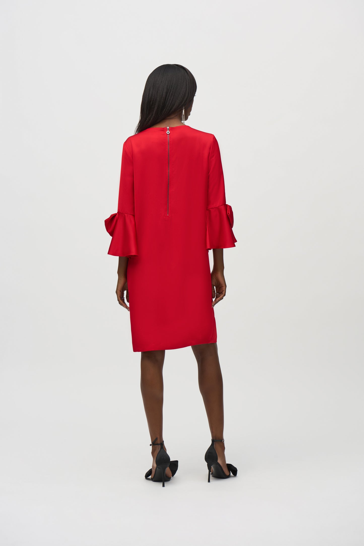 Satin Ruffle Sleeve Straight Dress 244235