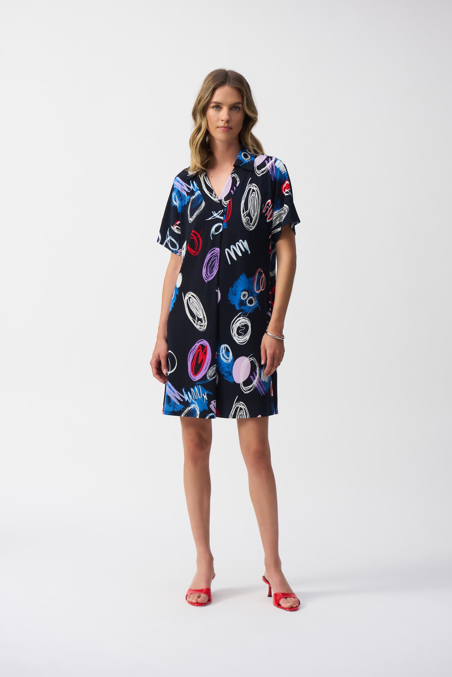 Silky Knit Abstract Print A-Line Dress 251111