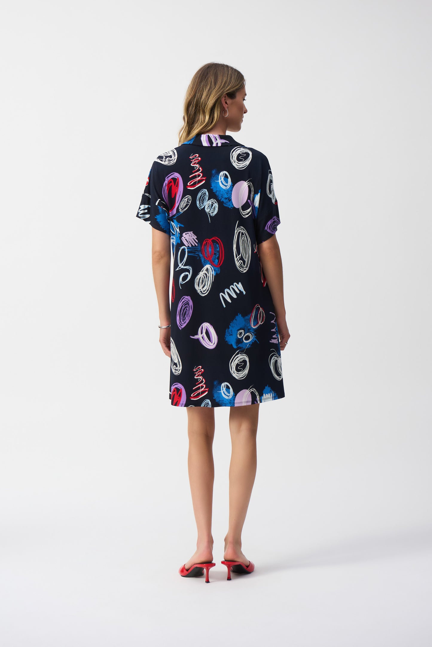 Silky Knit Abstract Print A-Line Dress 251111
