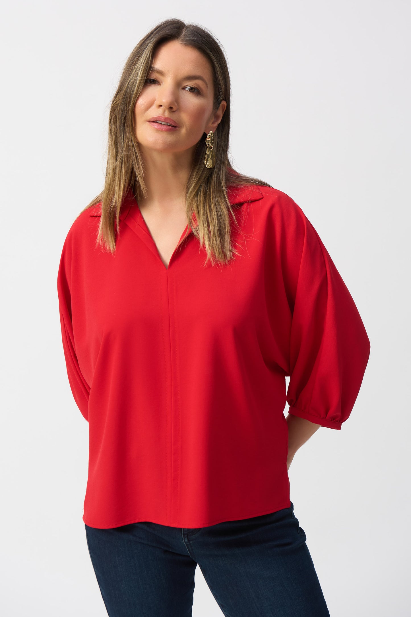 Woven Boxy Top With Shirt Collar 251116