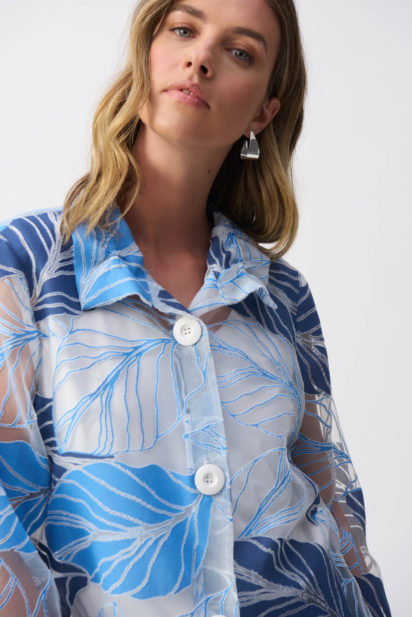 Novelty Leaf-Print Trapeze Jacket 251135