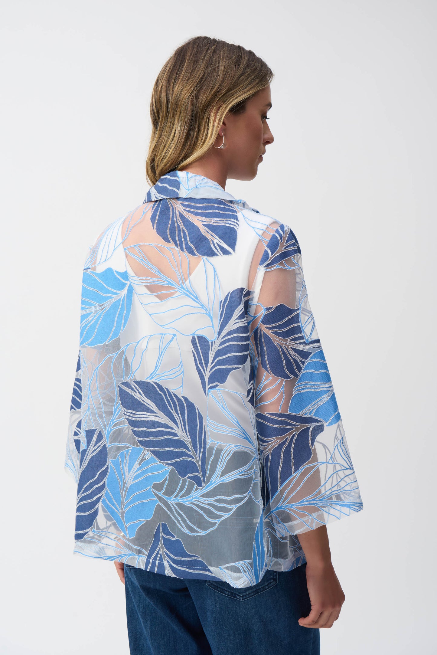 Novelty Leaf-Print Trapeze Jacket 251135