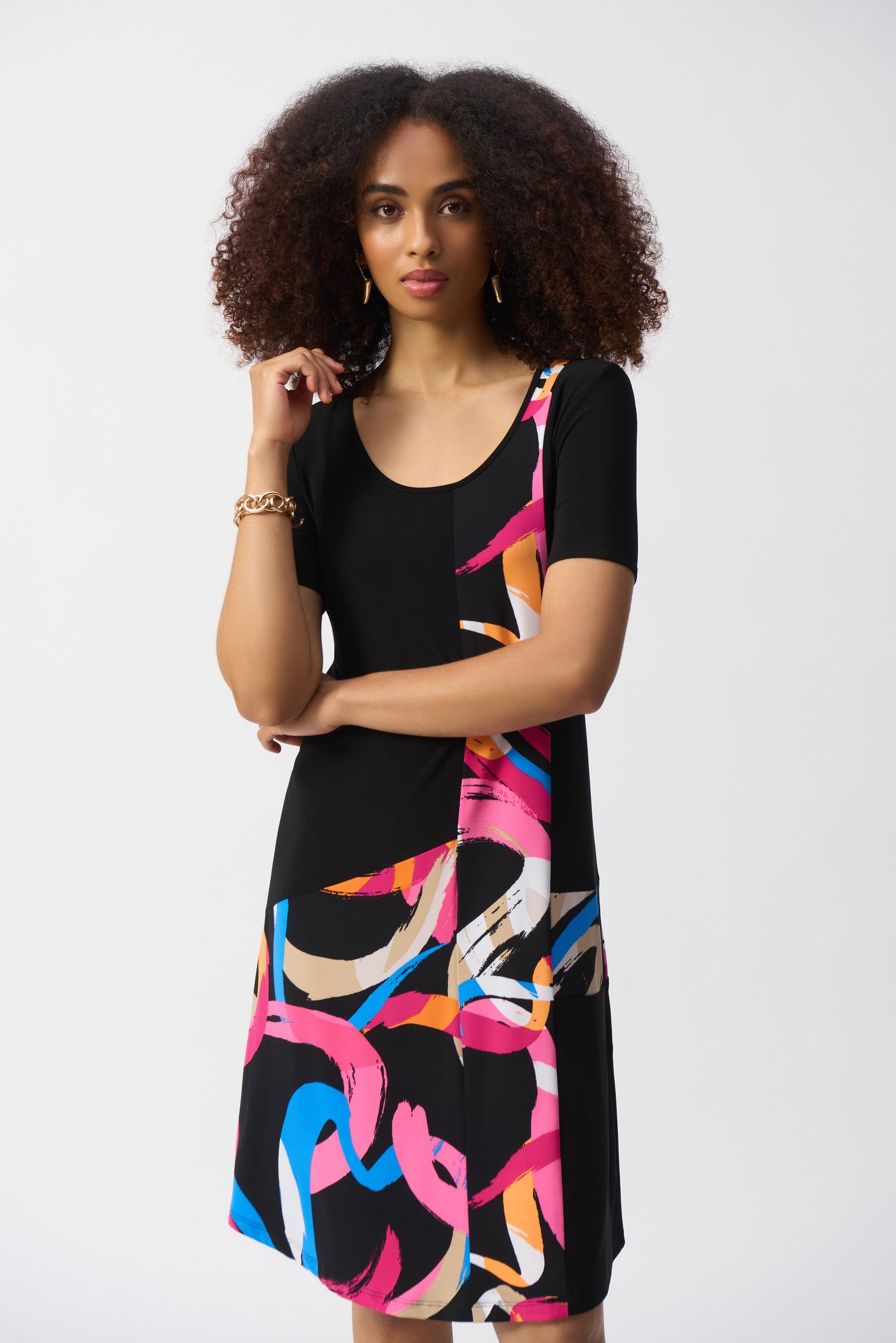 Silky Knit Abstract Print Trapeze Dress 251203