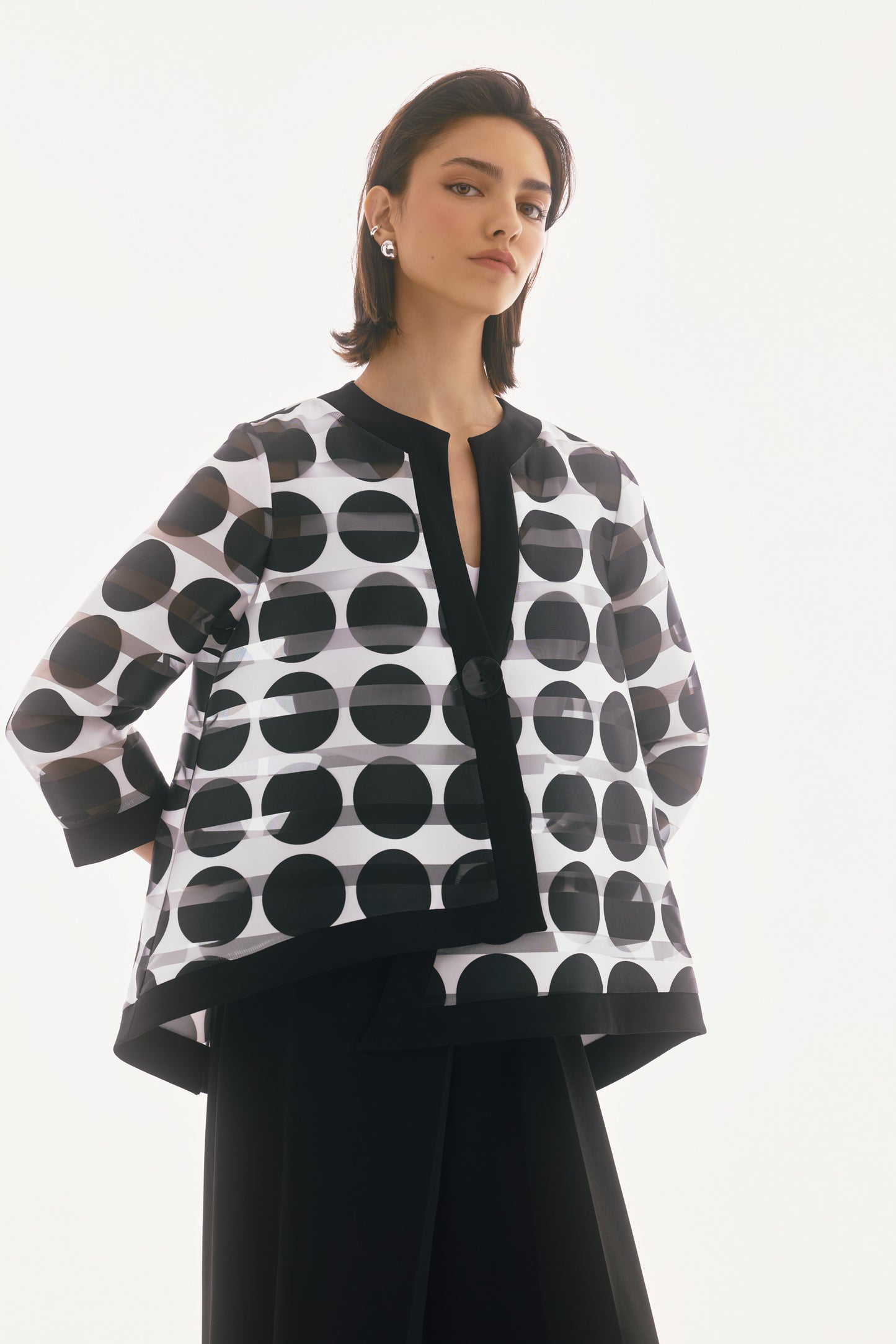 Signature | Shadow Stripe Dot Print Swing Jacket 251772