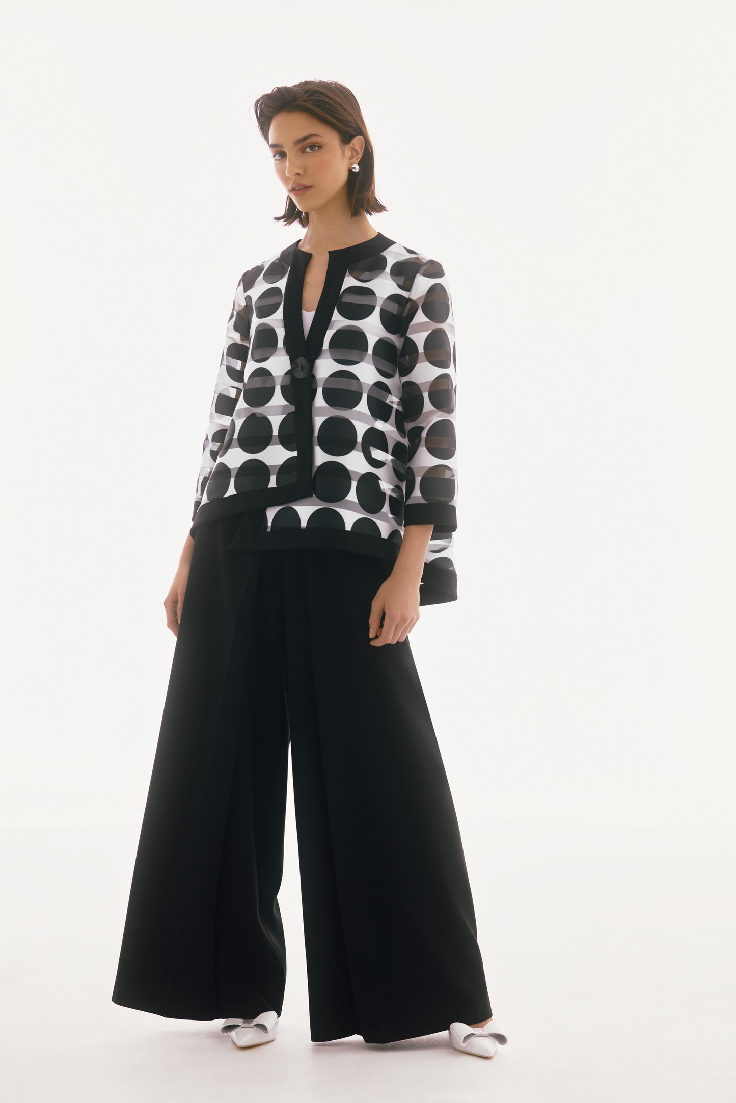 Signature | Shadow Stripe Dot Print Swing Jacket 251772