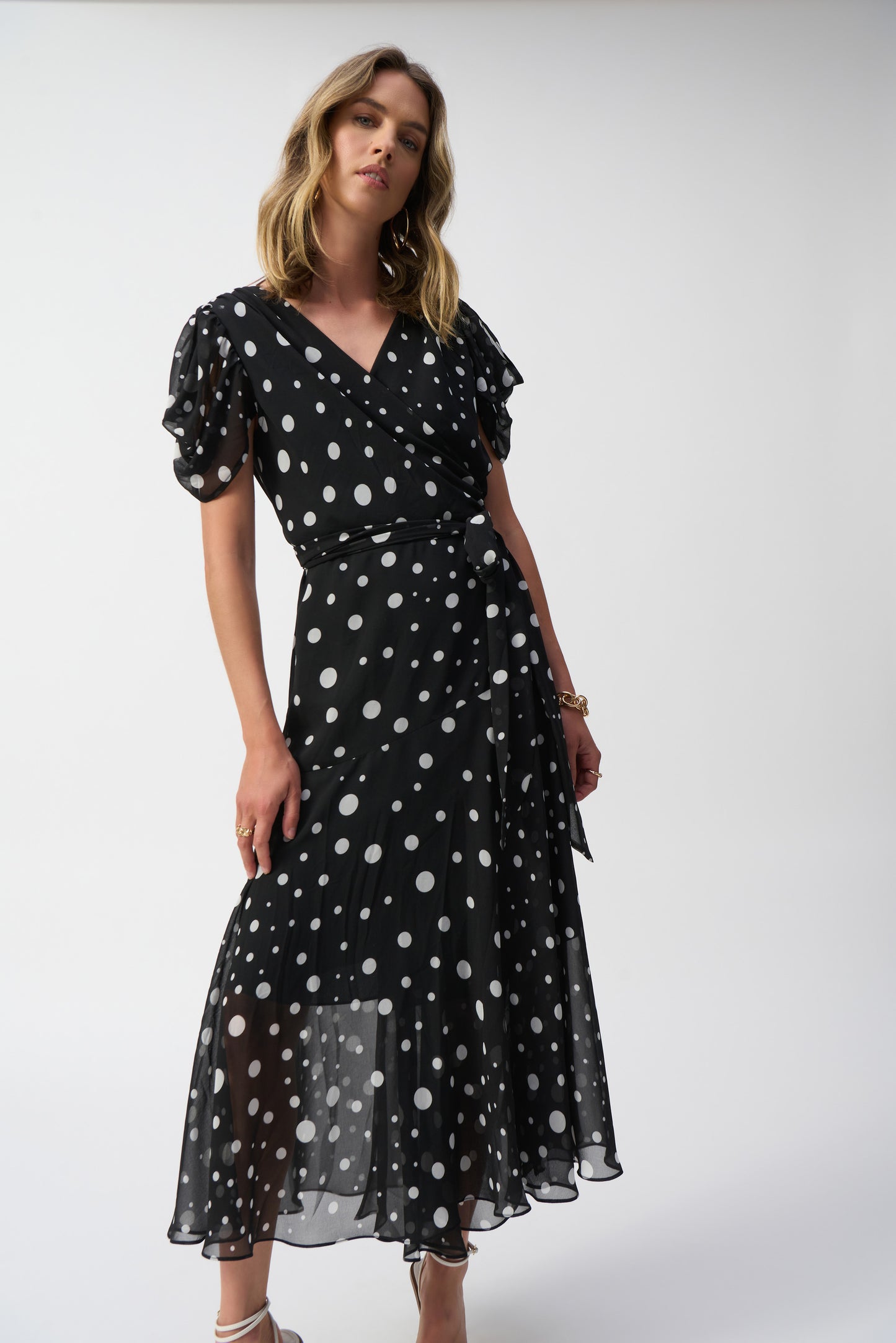Chiffon Dot Print Wrap Dress 251907