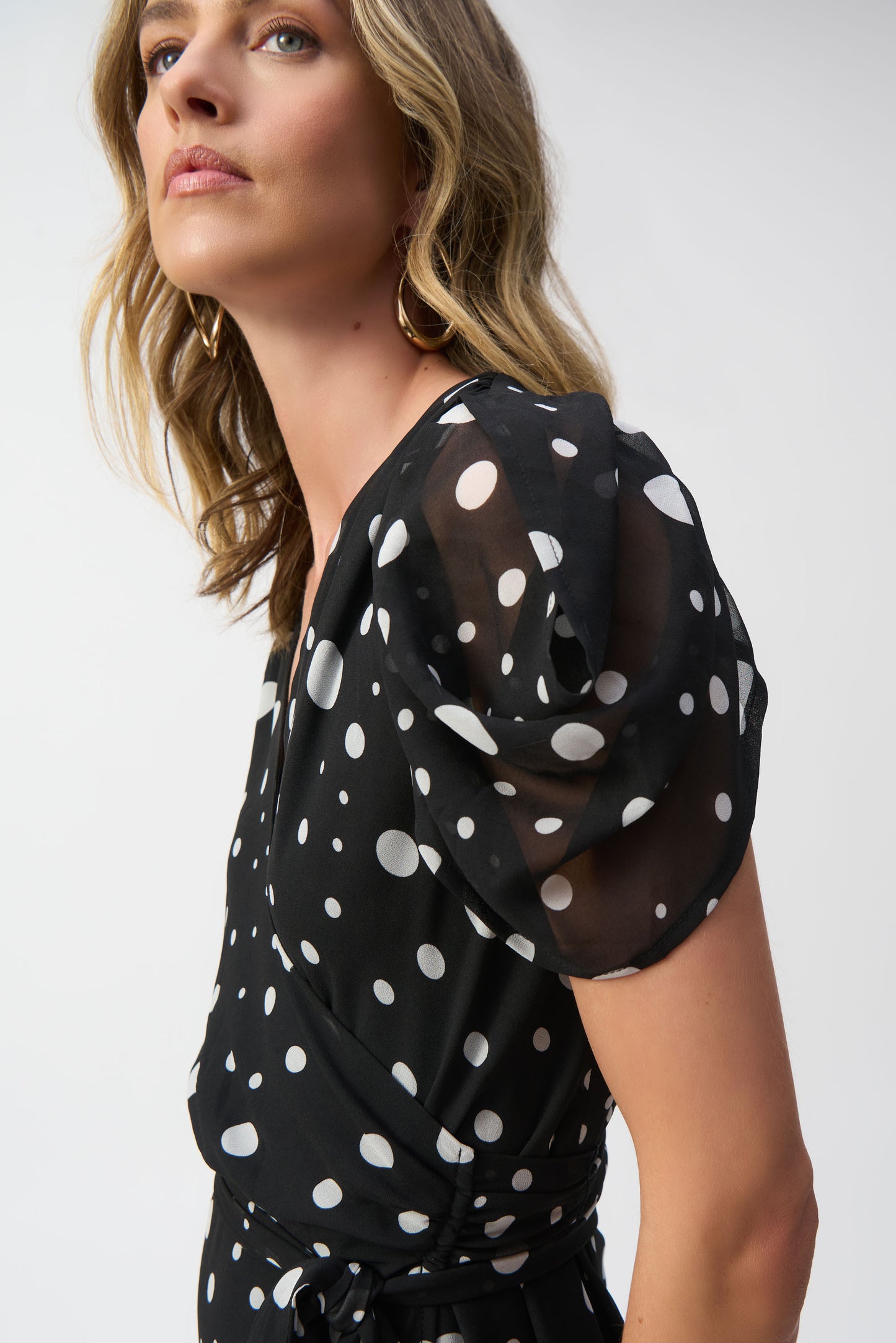Chiffon Dot Print Wrap Dress 251907