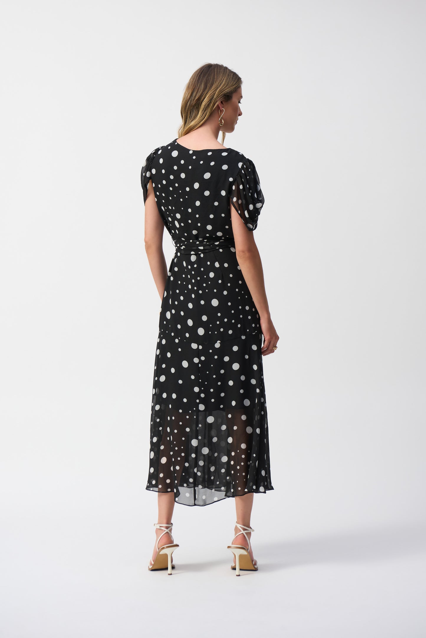 Chiffon Dot Print Wrap Dress 251907