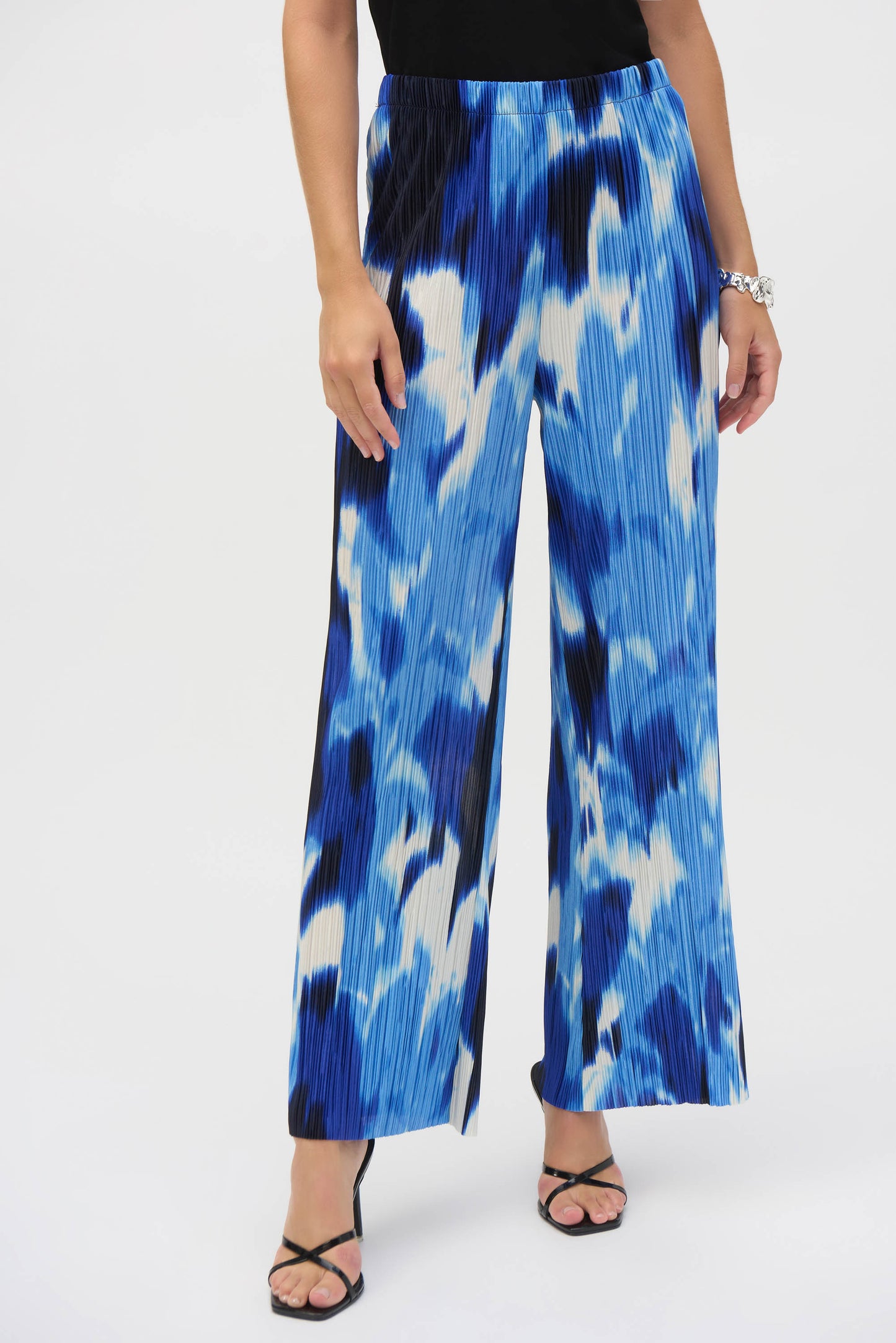Pleated Novelty Tropical Print Wide-Leg Pants #252138-3801