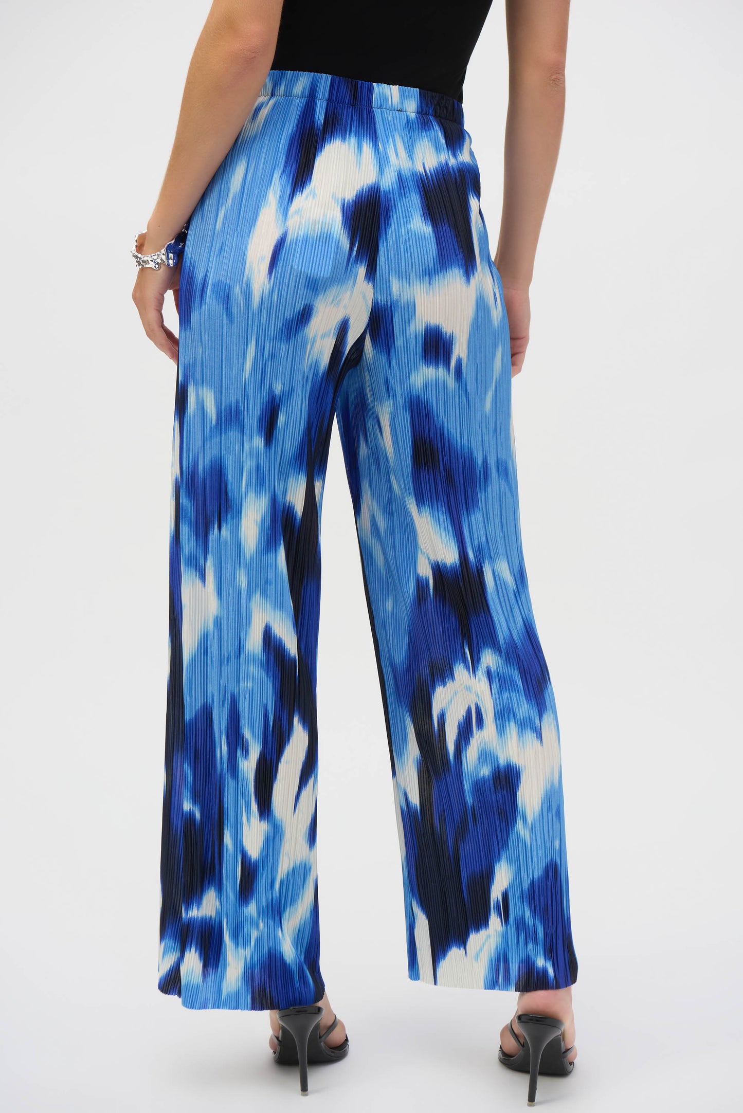 Pleated Novelty Tropical Print Wide-Leg Pants #252138-3801