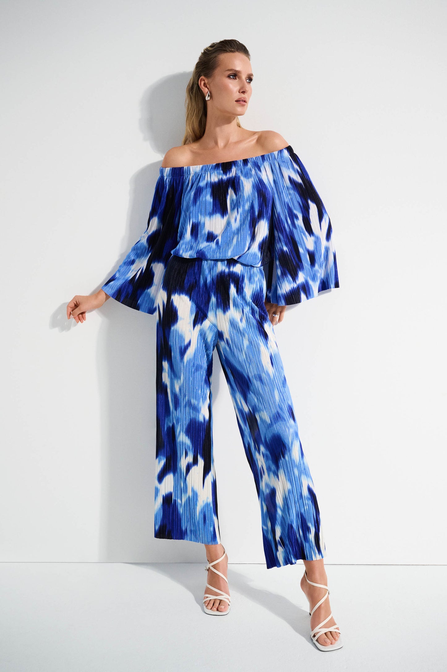 Pleated Novelty Tropical Print Wide-Leg Pants #252138-3801