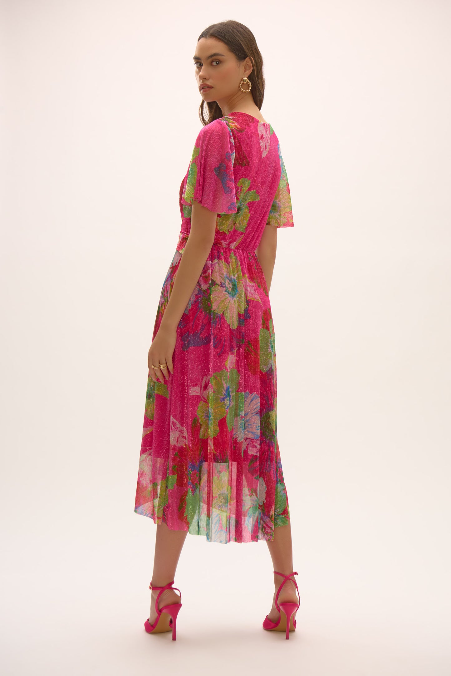 Joseph Ribkoff #252707-3759 Signature | Crinkle and Mesh Floral Print Fit and Flare Dress