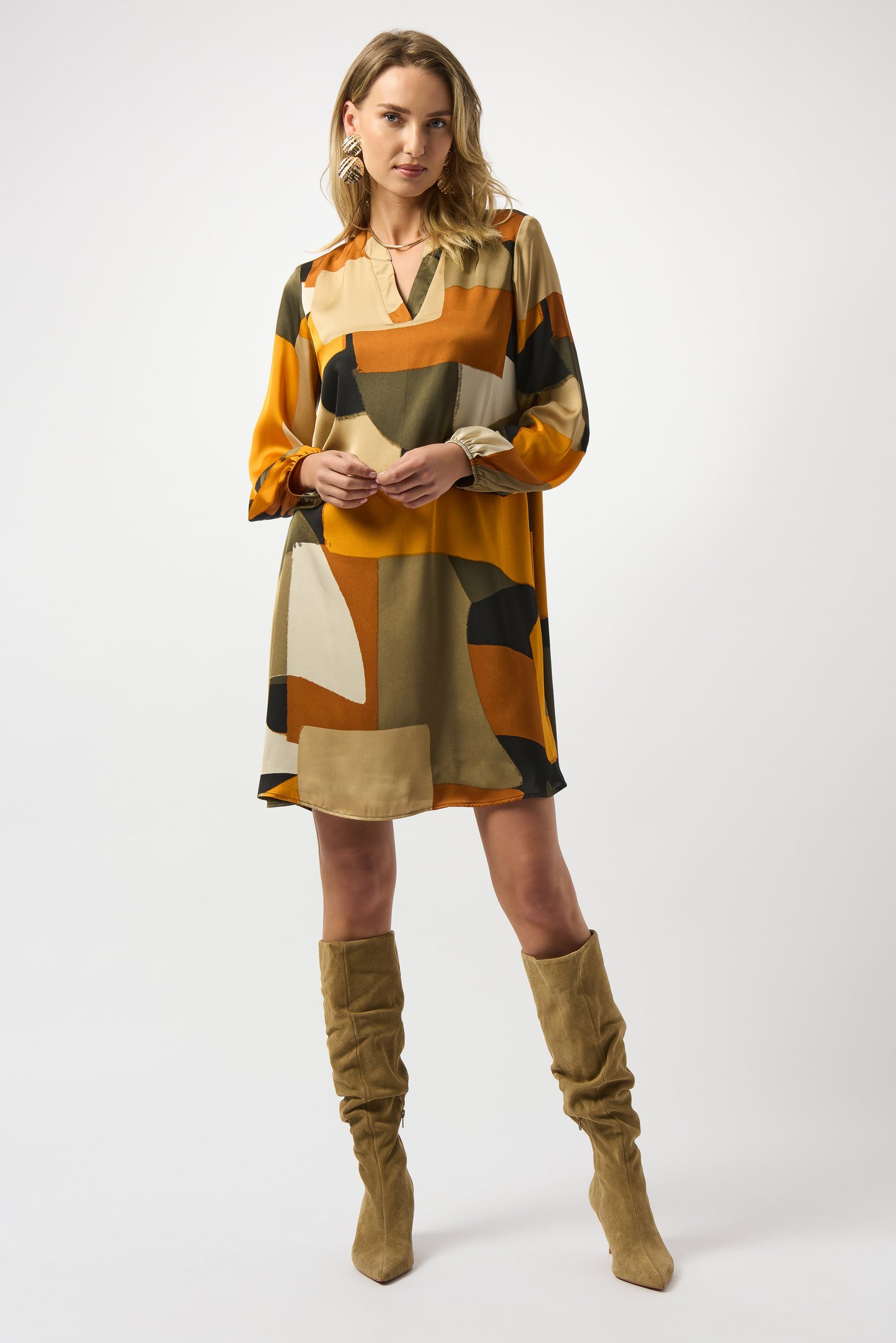 Jospeh Ribkoff #253218 Recycled Satin Abstract Print Trapeze Dress