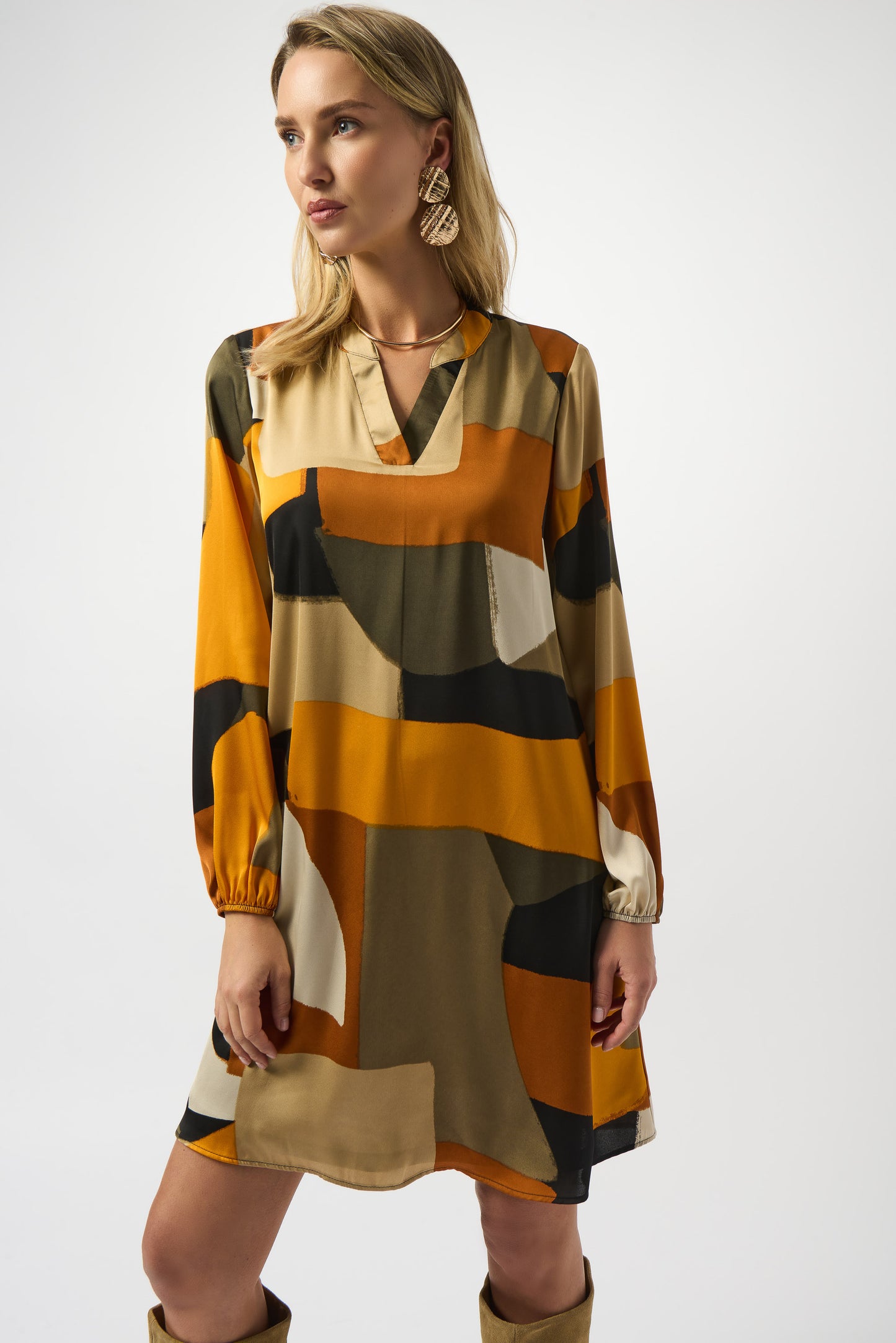 Jospeh Ribkoff #253218 Recycled Satin Abstract Print Trapeze Dress