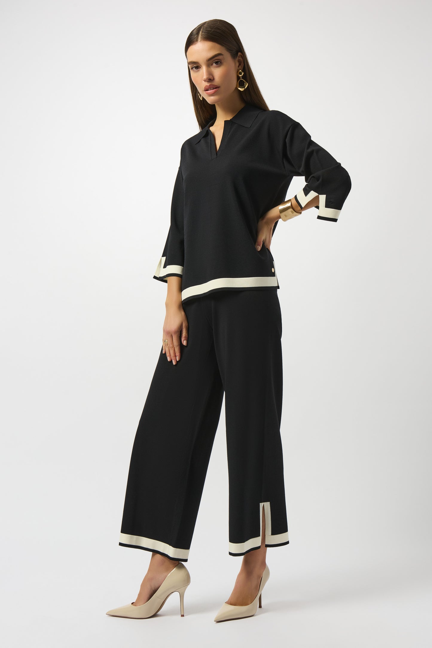 Jospeh Ribkoff #253910-110 Sweater Knit Colour Block Culotte Pants