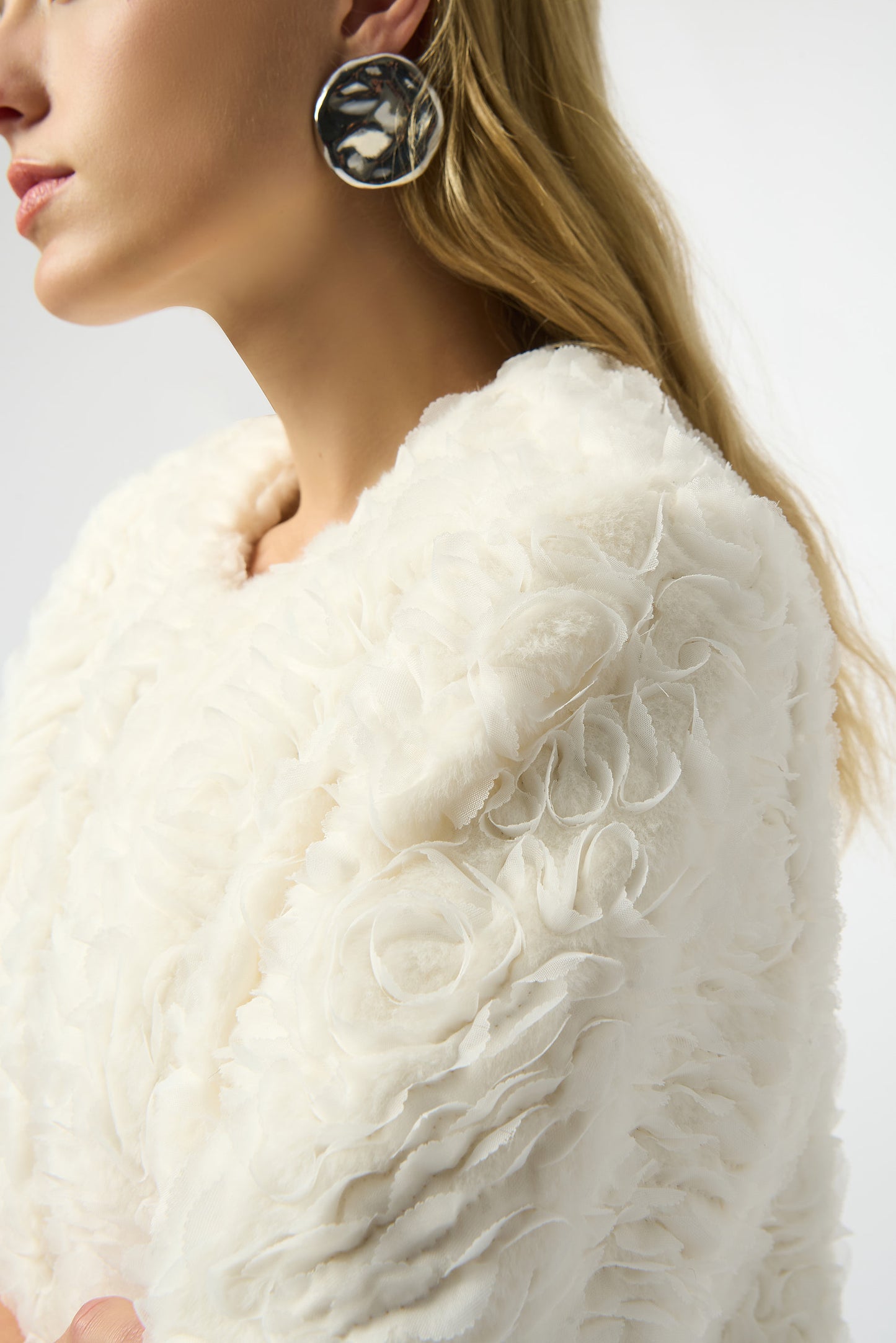 Joseph Ribkoff #253930-1761 Embroidered Faux Fur Collarless Jacket