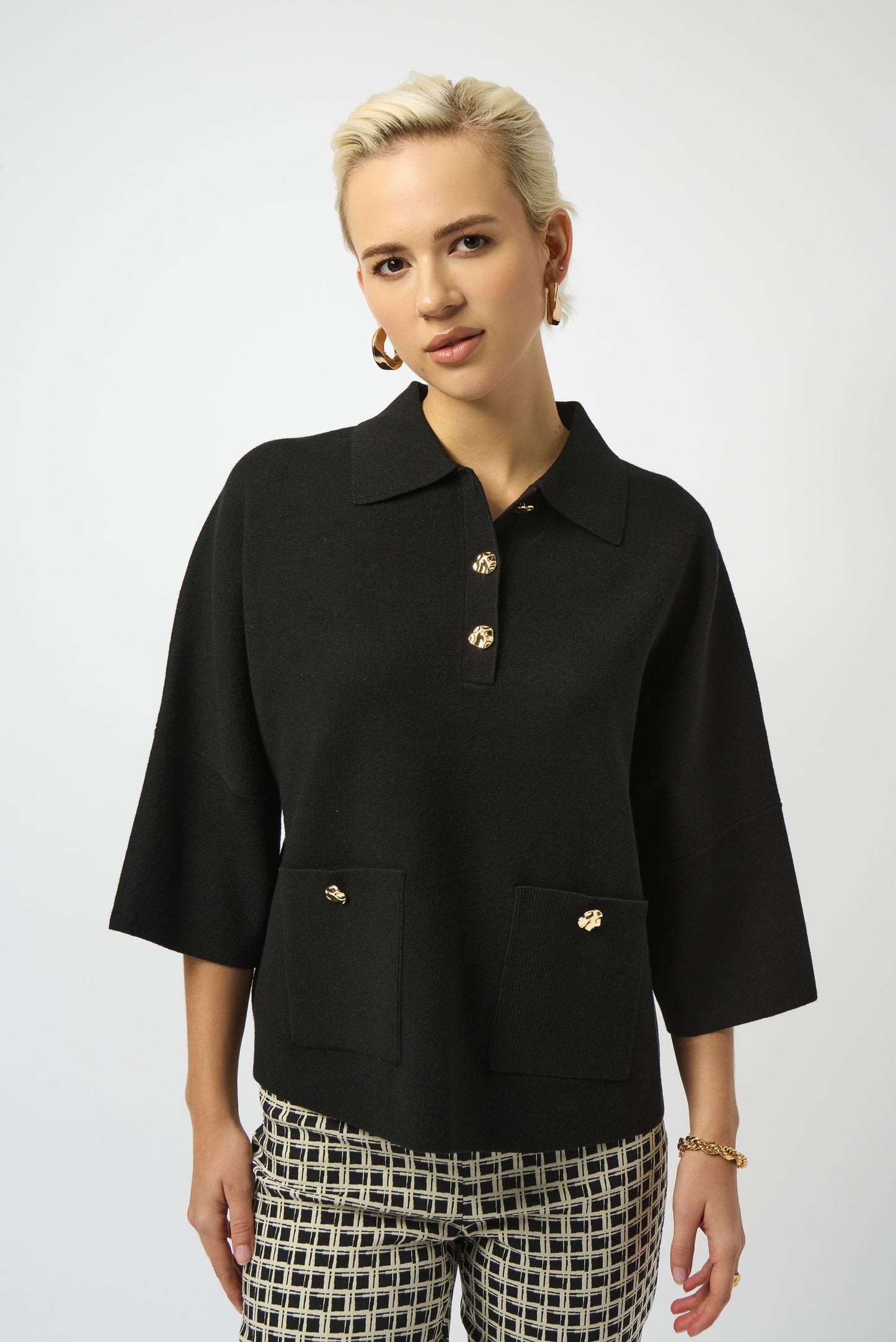 Jospeh Ribkoff #253962-11 Sweater Knit Boxy Pullover With Polo Collar