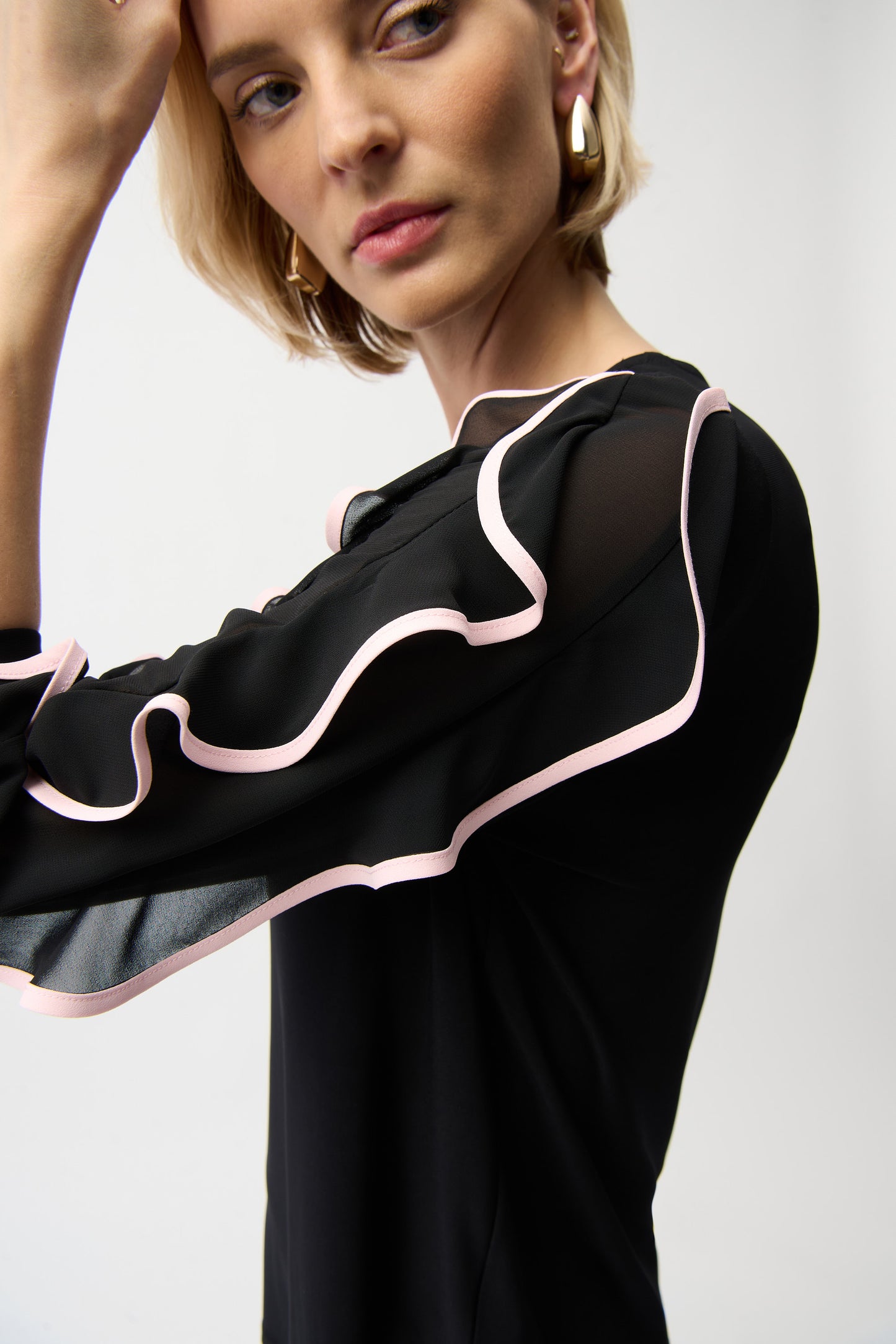 Joseph Ribkoff #261009 Silky Knit Top with Chiffon Ruffled Sleeves