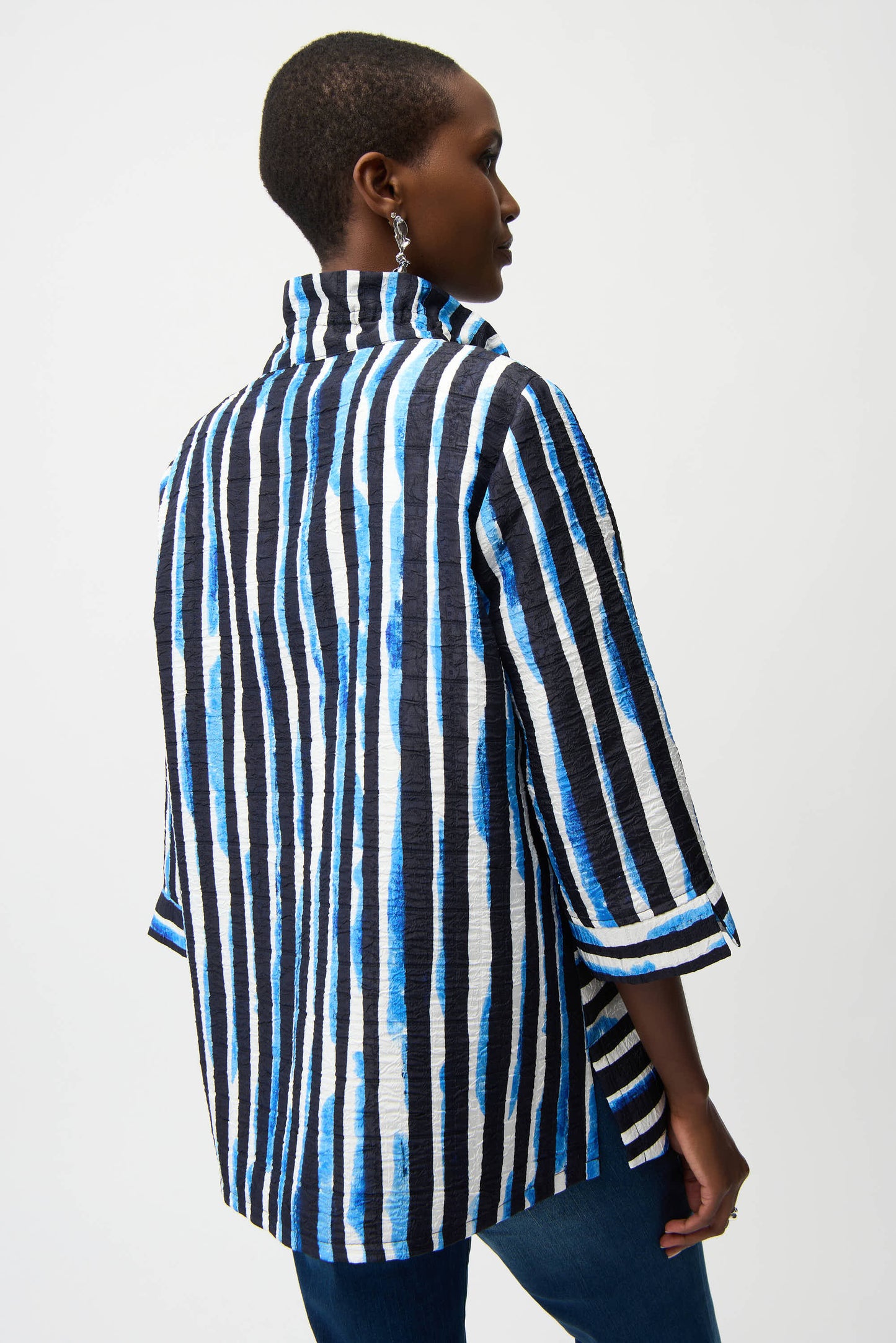 Joseph Ribkoff #261267-3801 Jacquard Stripe Print Trapeze Jacket With Shirred Collar