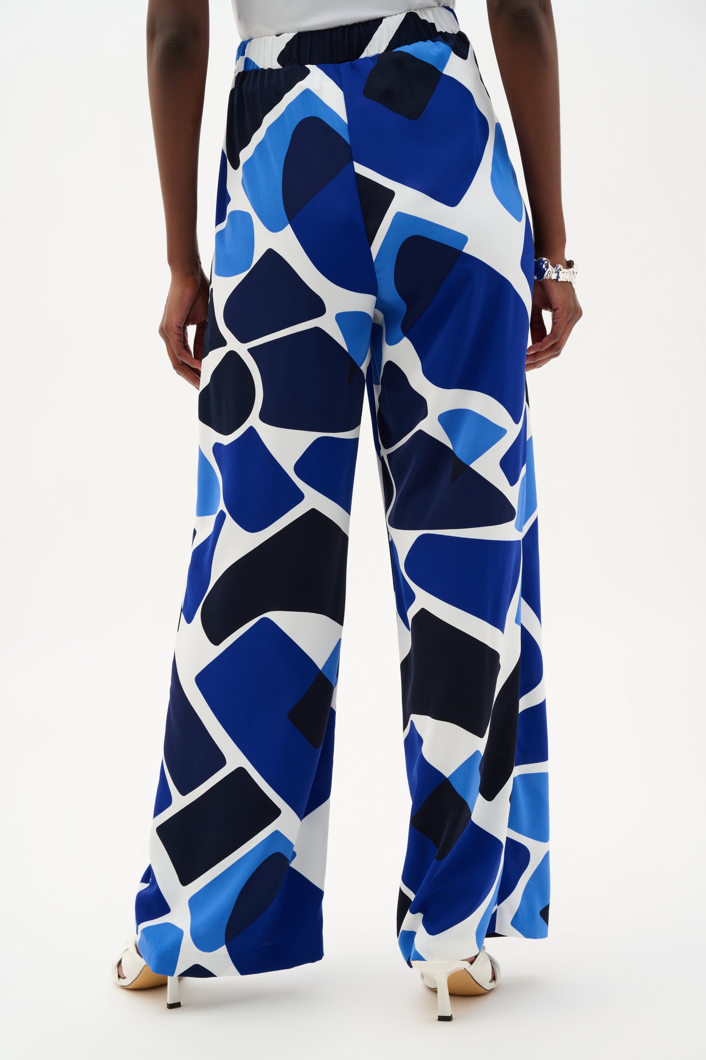 Joseph Ribkoff #262155-4473 Recycled Woven Geometric Wide Leg Pull On Pant
