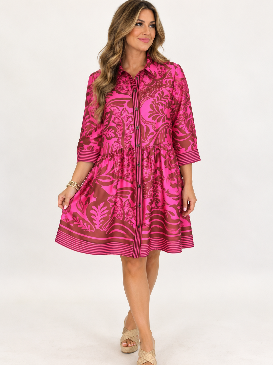 Uncle Frank #73726 Boarder Stripe Magenta Dress