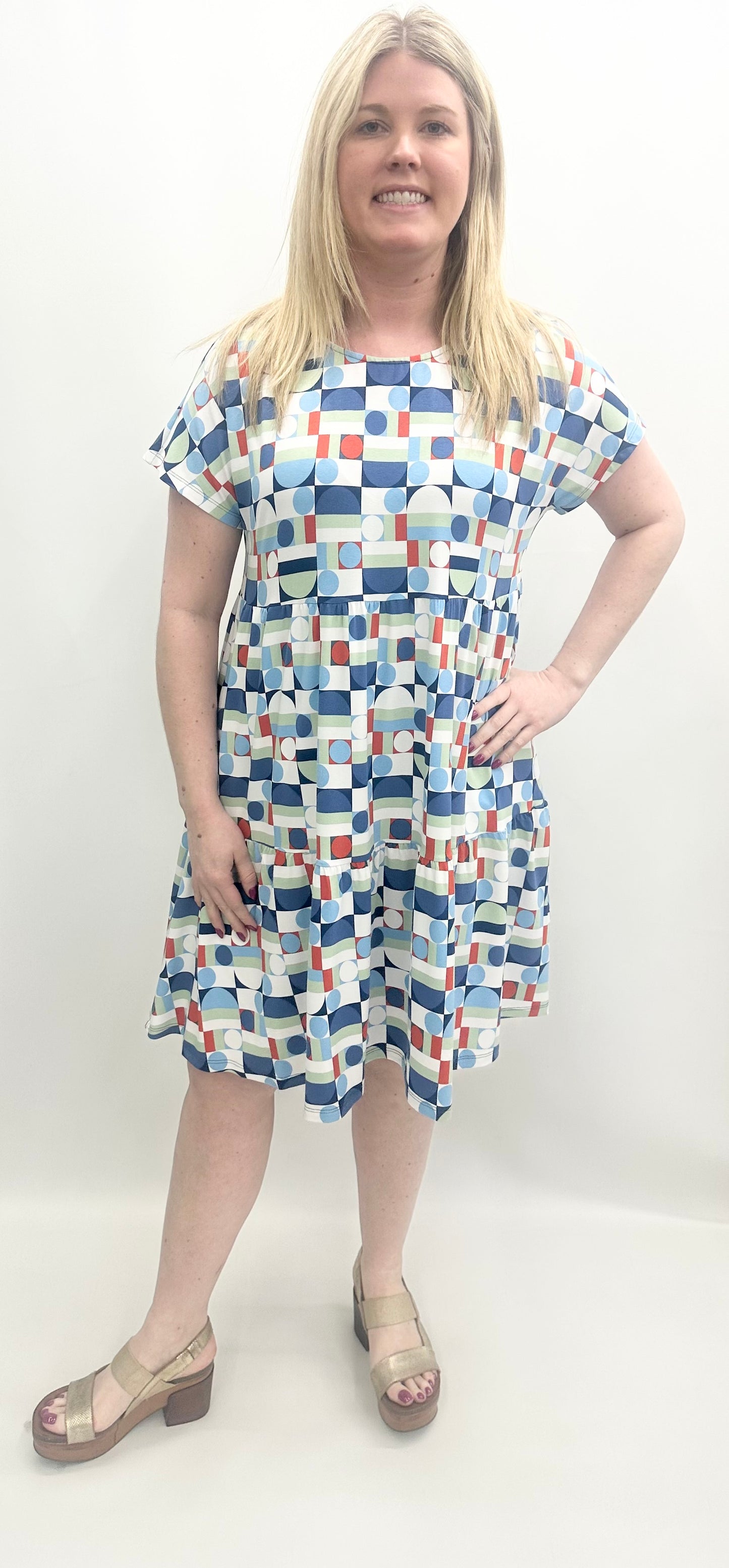 Pure Essence #591-5086 Blue/Tangerine/Sage Dress