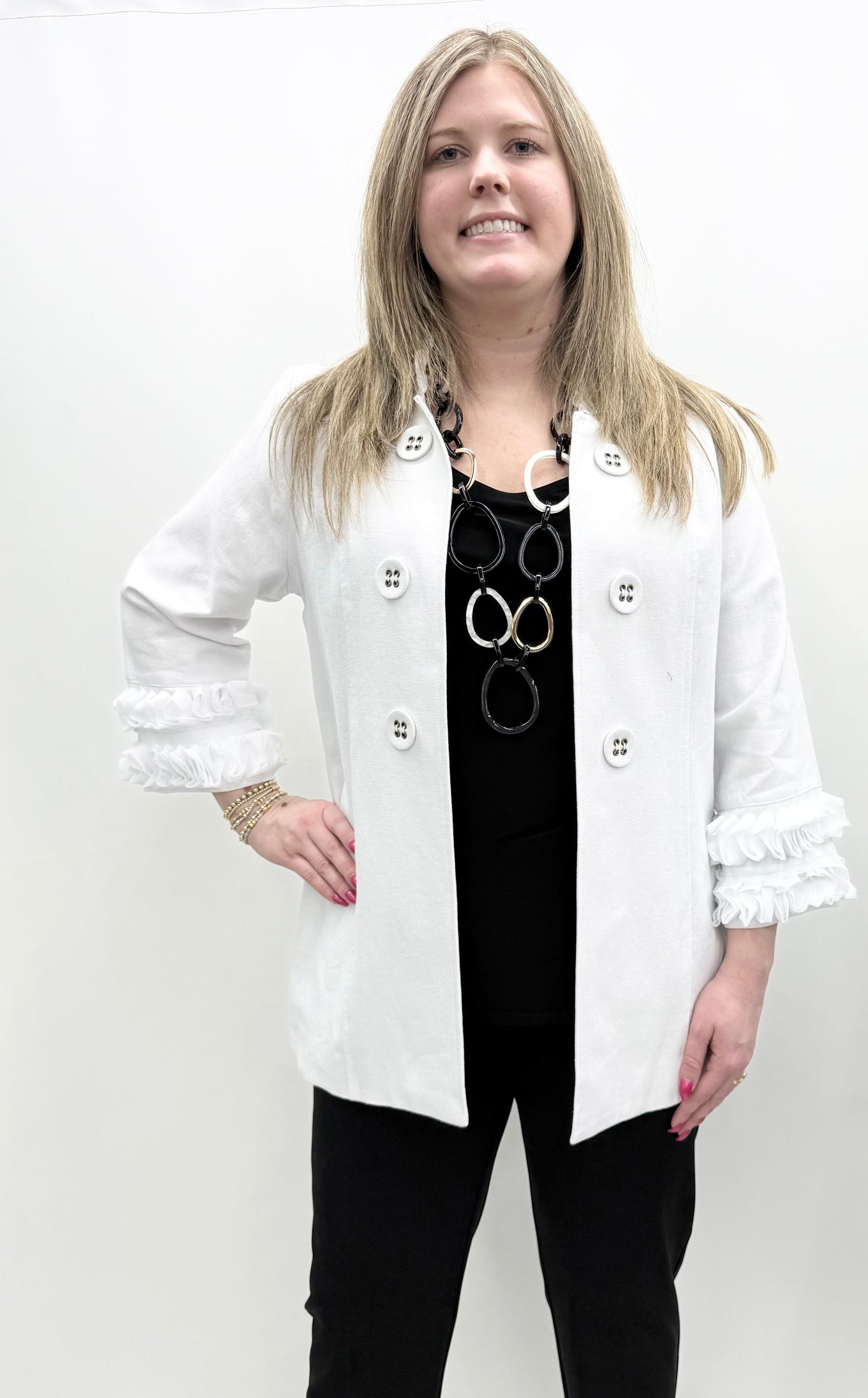 Multiples #M16114JM White Linen Lined Jacket