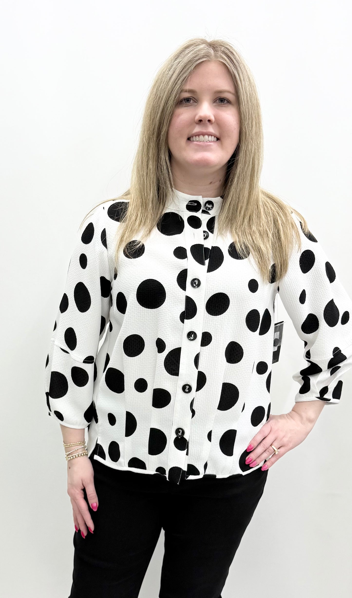 Ali Miles #A16819BM Dot Multi Hi-Lo Shirt