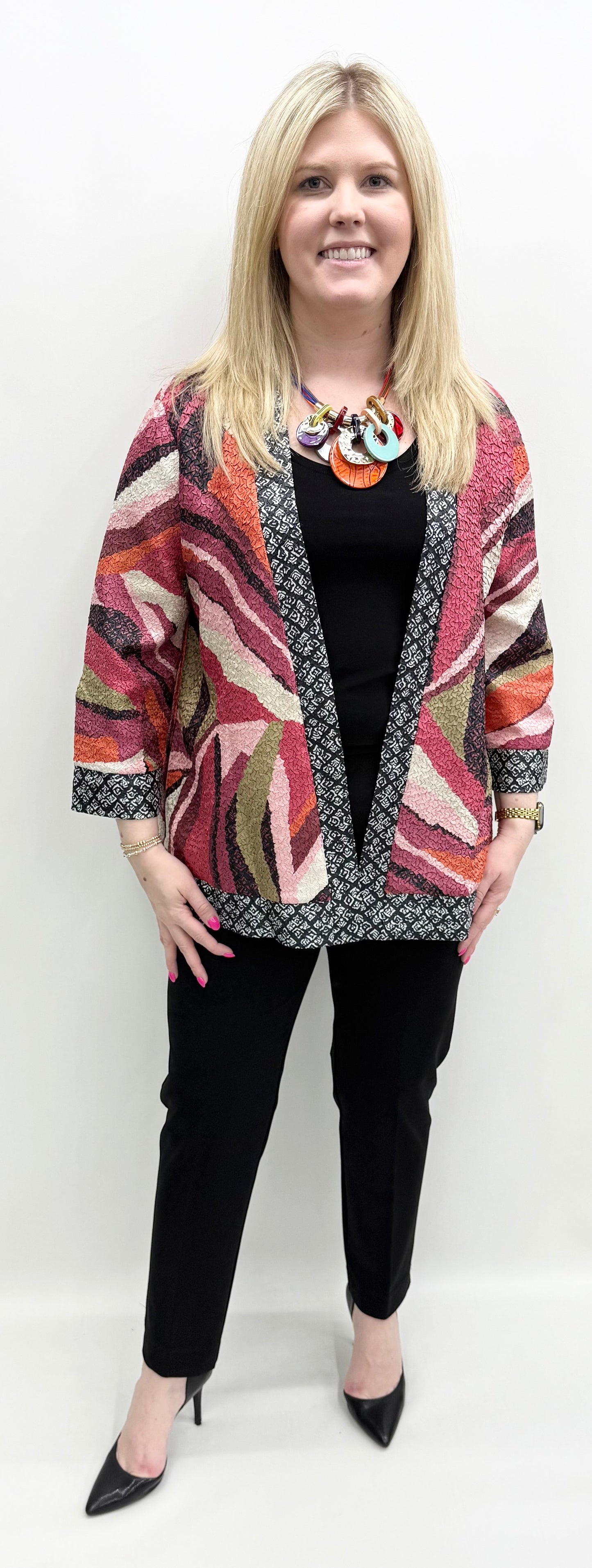 Ali Miles #A34511JM Pink Print Reversible Cardigan