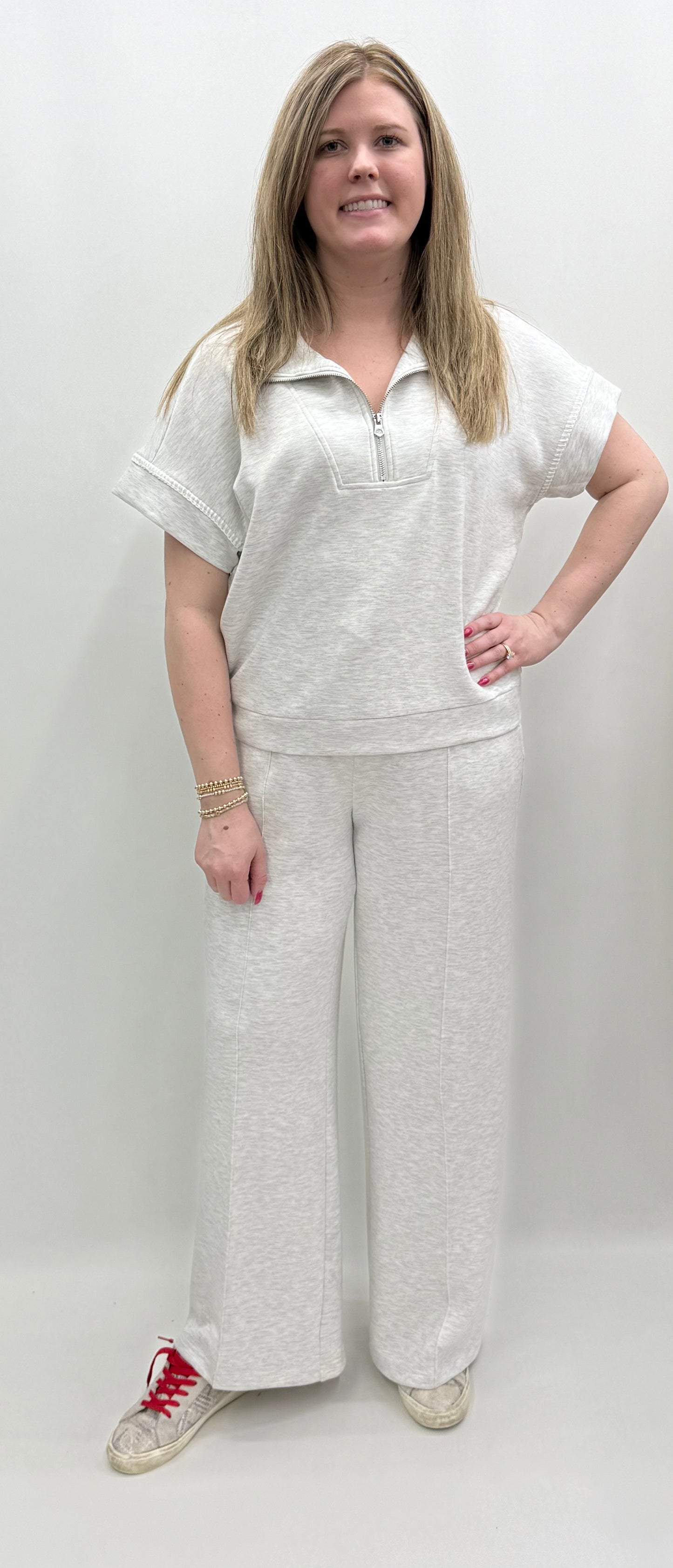 Charlie B. #C1445-479C Short Sleeve Half Zip Collar Top