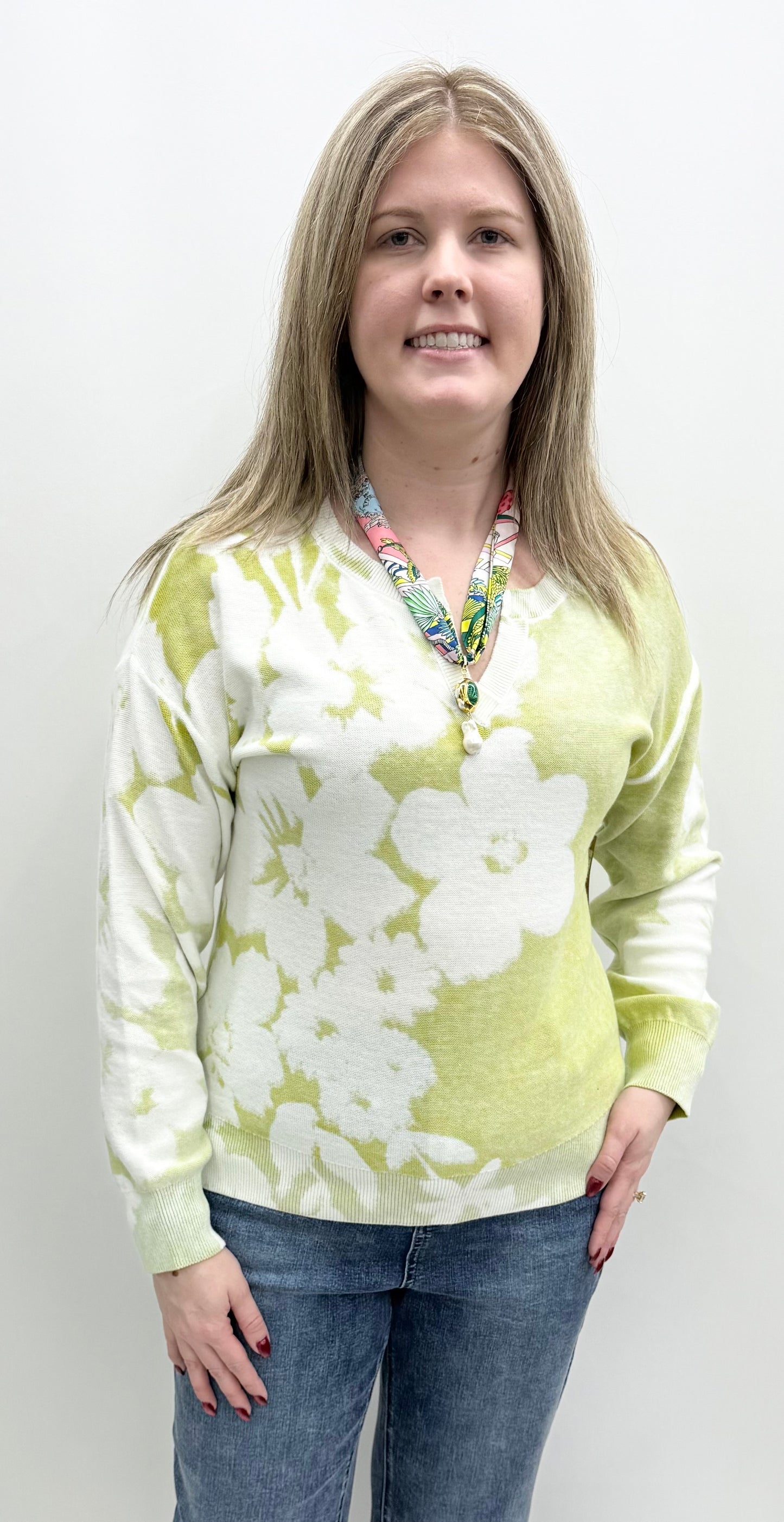Tru-Luxe #T16217KM Green Reverse Print Sweater