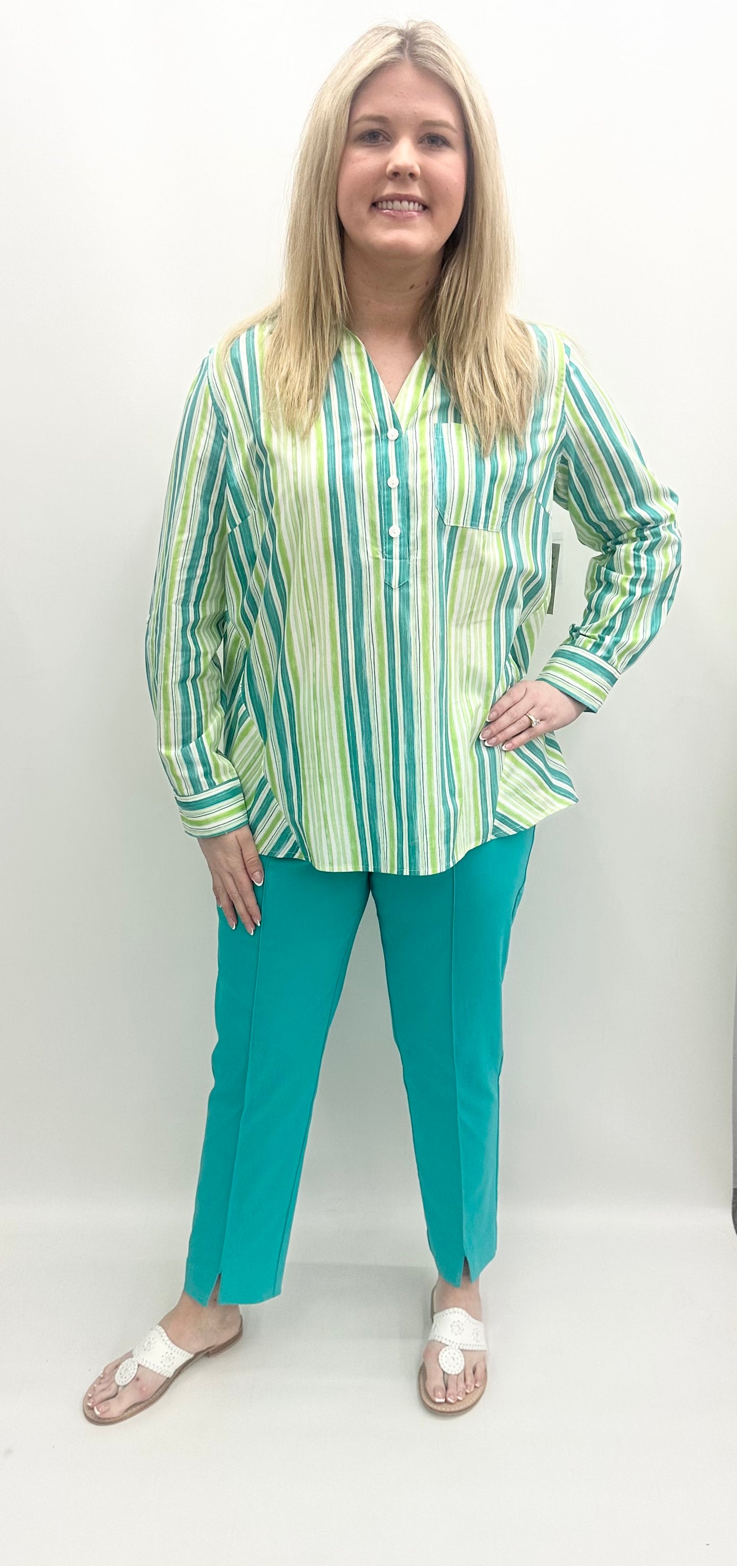 A'la Carte #L15319BM Turq Stripe Top