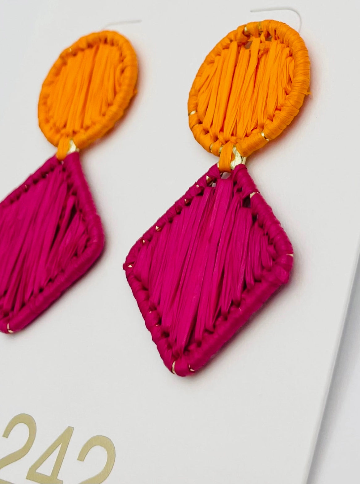 Raffia Double Drop Orange/Pink Earring #ER565