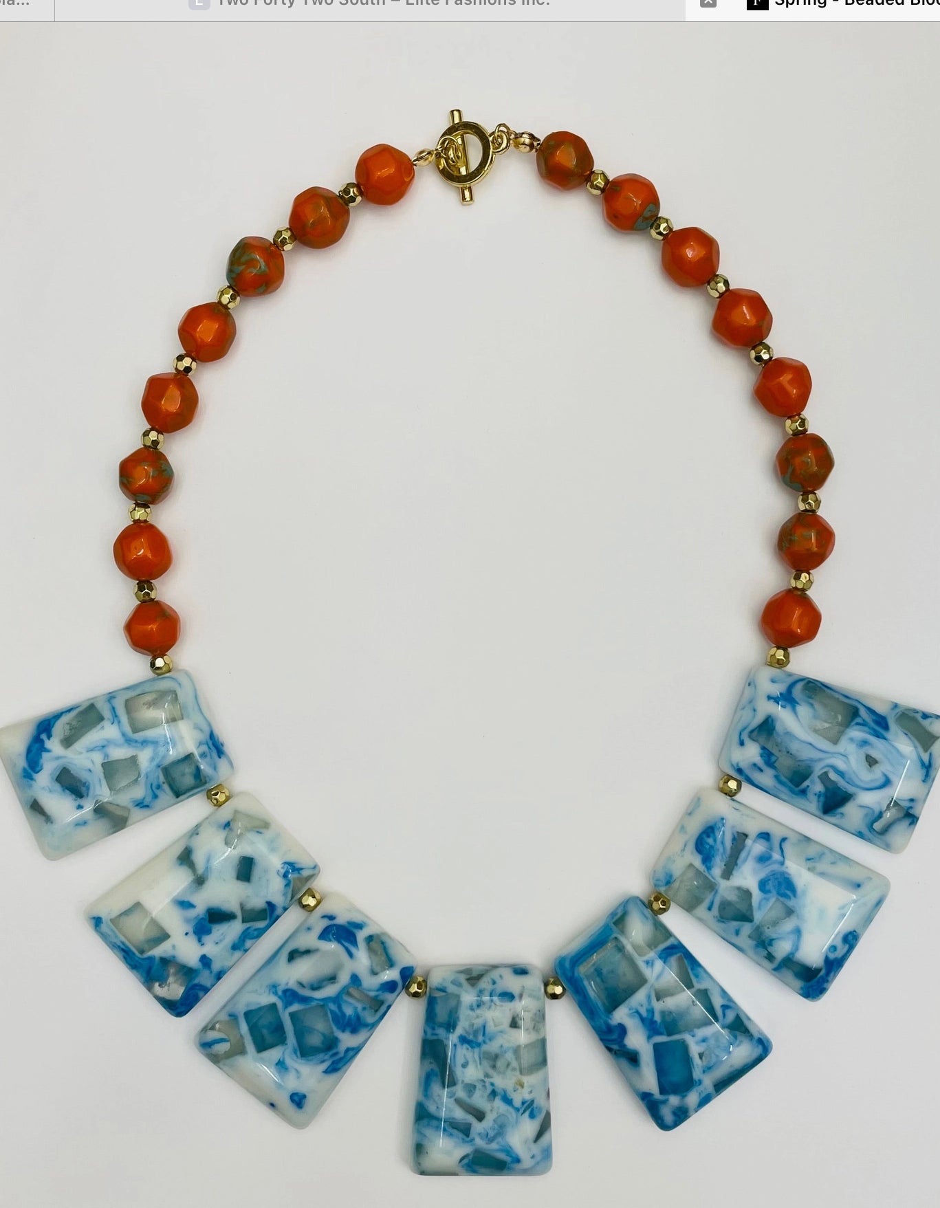 Spring - Beaded Block Collar (Orange/Ocean) NK251