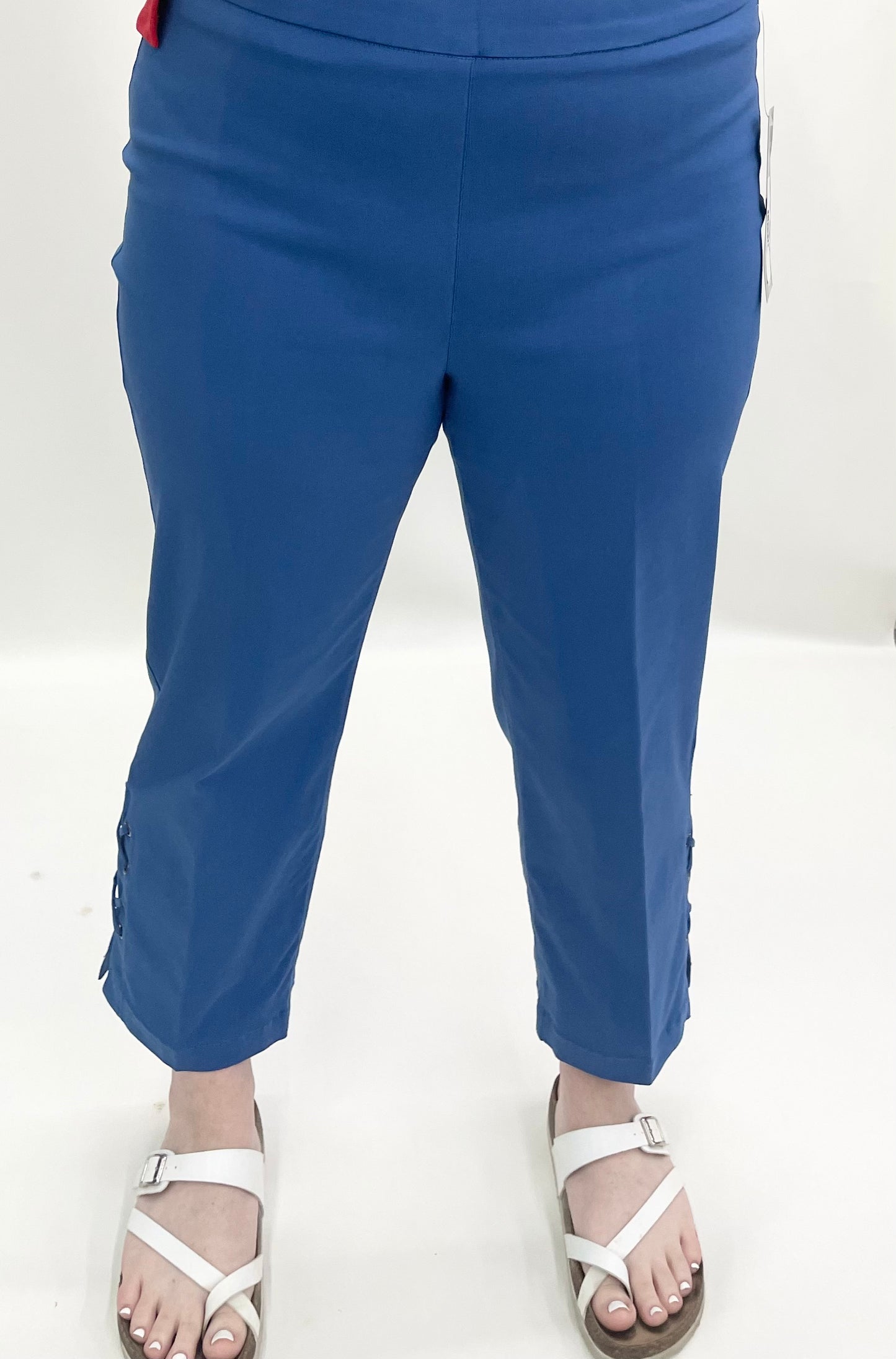 Slim Sation by Multiples #M26704PM Cadet Blue Crop Pant