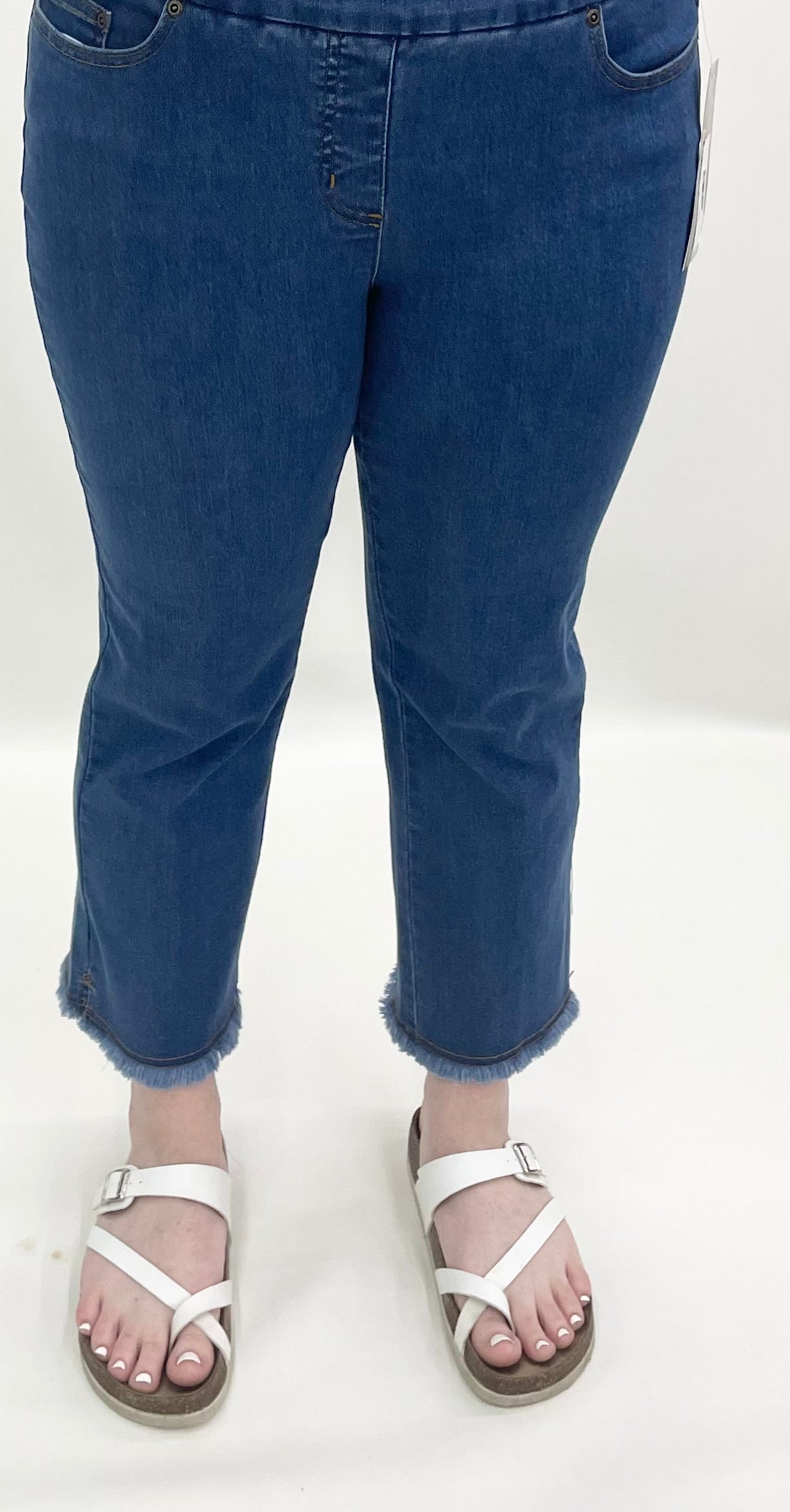 Slim Sation by Multiples #M26718PM Medium Indigo 4 Way Stretch Denim Crop Pant