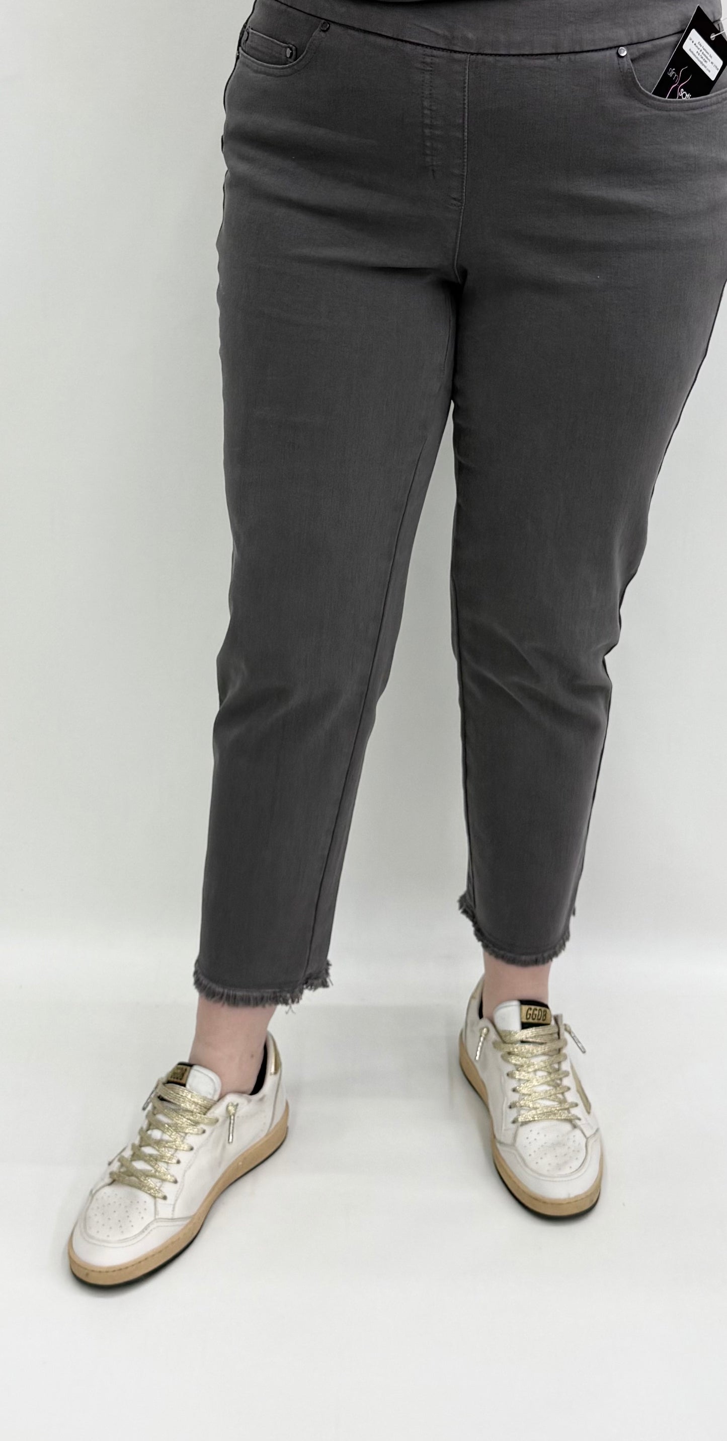 Slim Sation by Multiples #M35714PM Granite Five Pock Fringe Jean