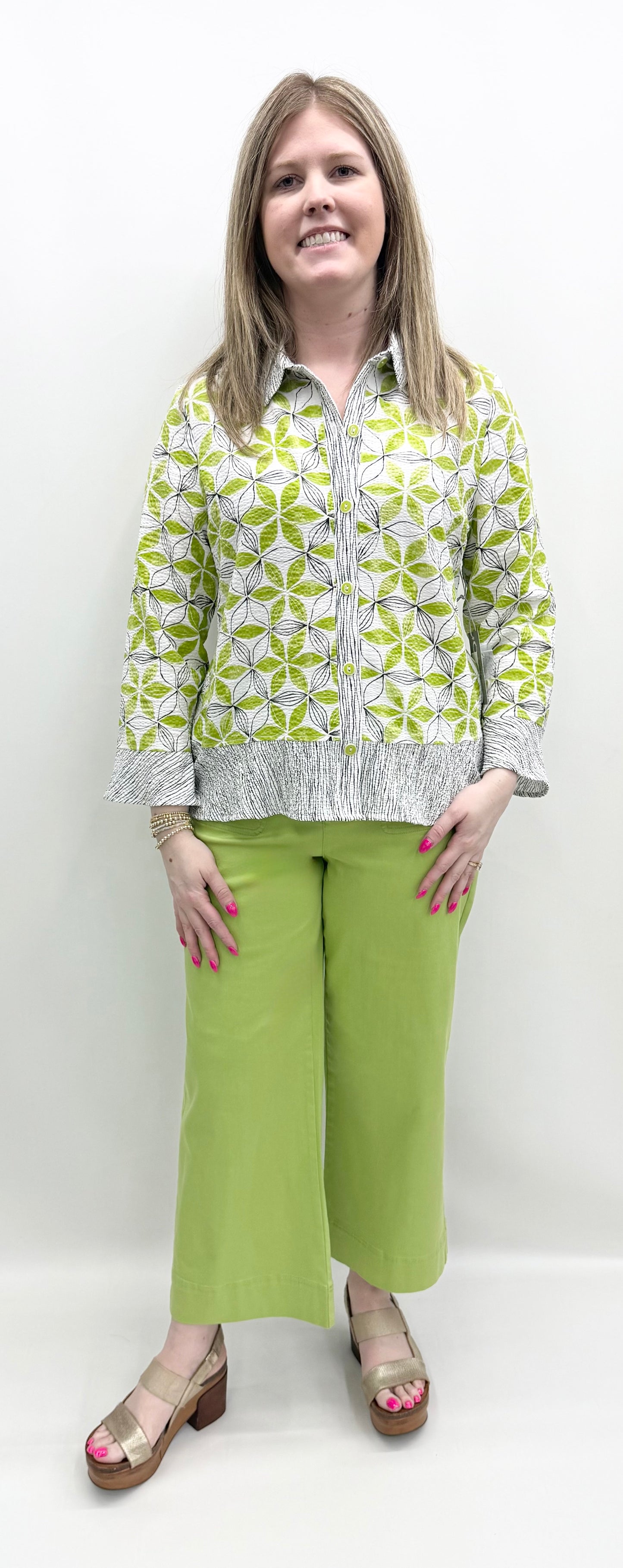 Habitat #21622 Crinkle Crepe Floral Mix Flounce Shirt