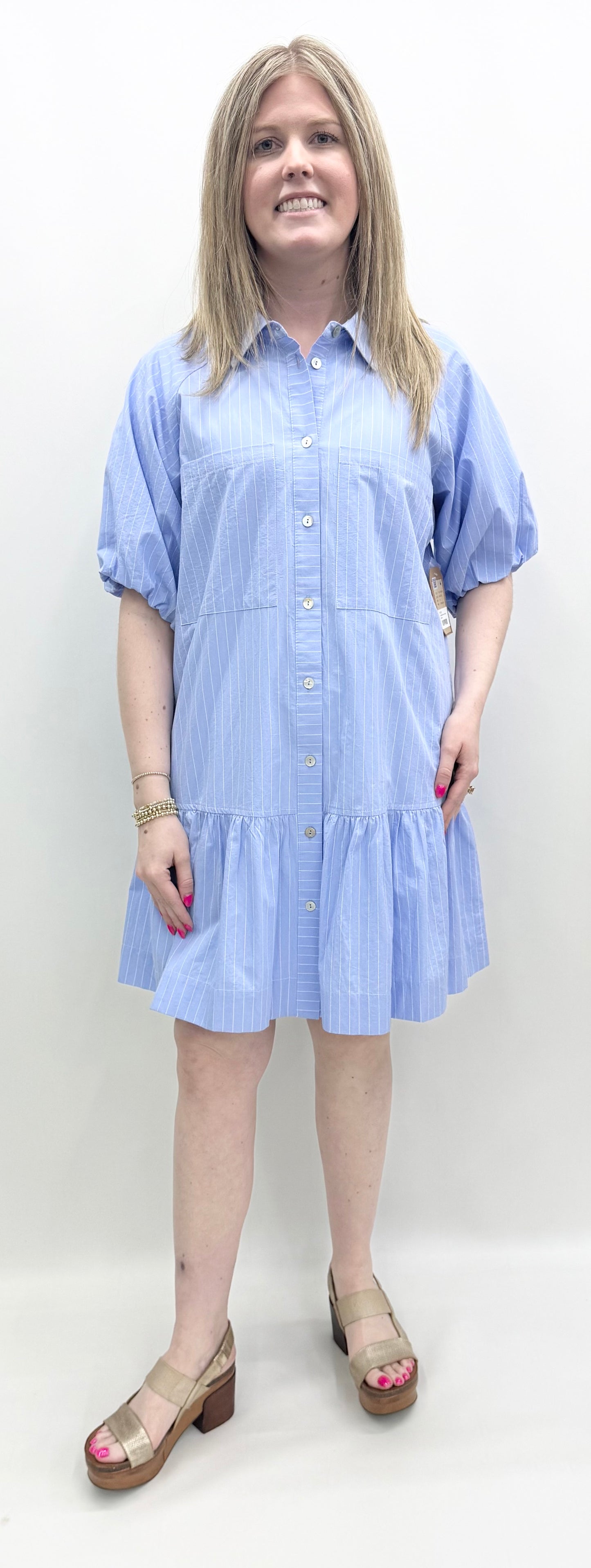 Tru-Luxe #T26108DM Blue Stripe Dress