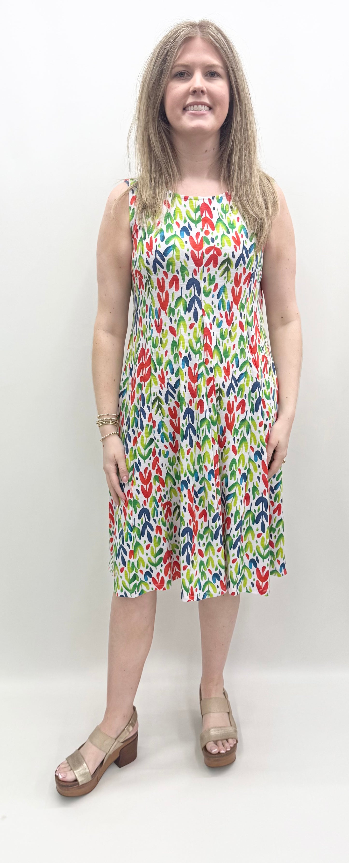 Multiples #M26104DM Leaf Multi Sleeveless Dress