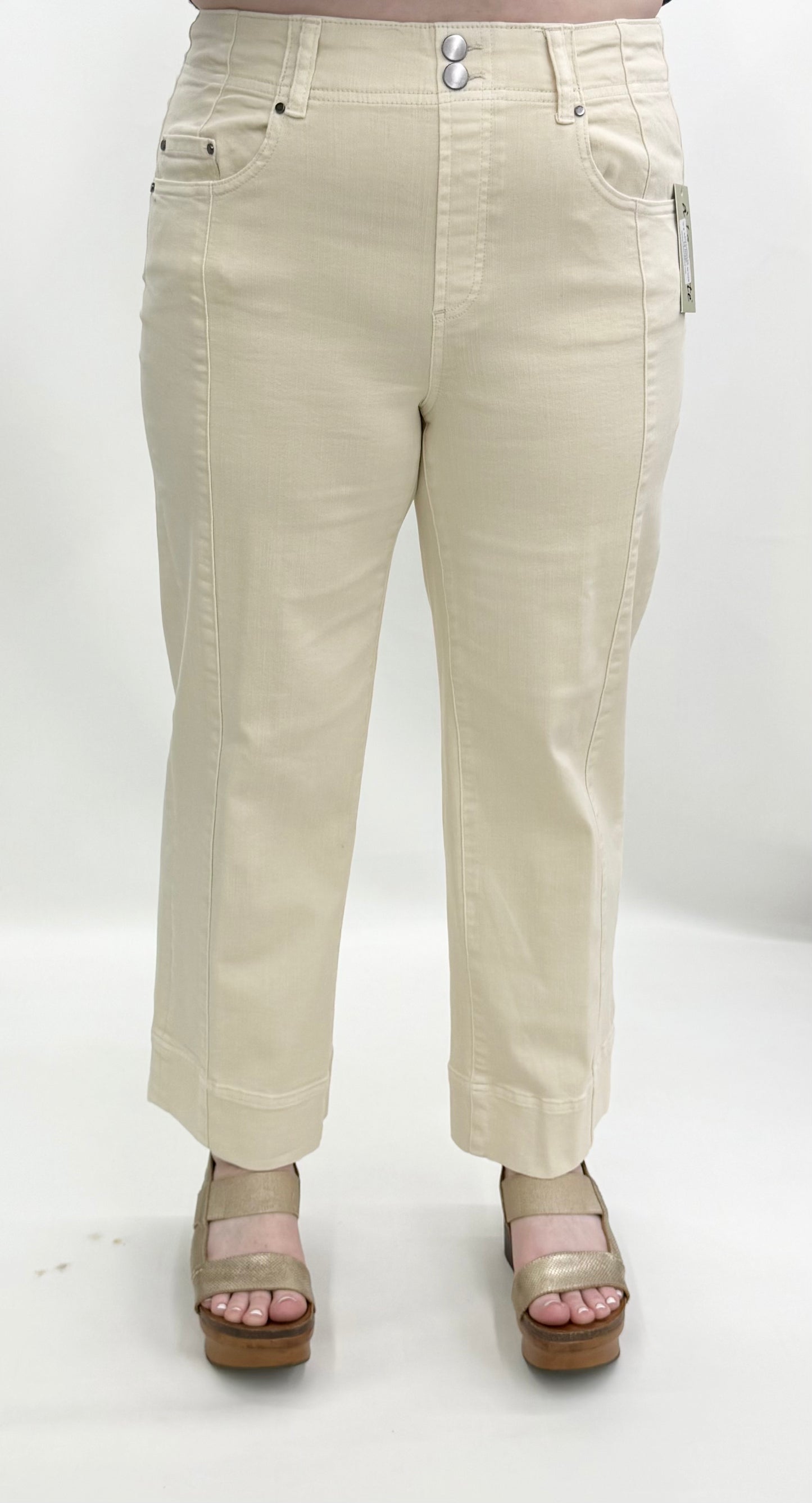 A'la Carte #L16403PM Almond Wide Leg Pull On Pant