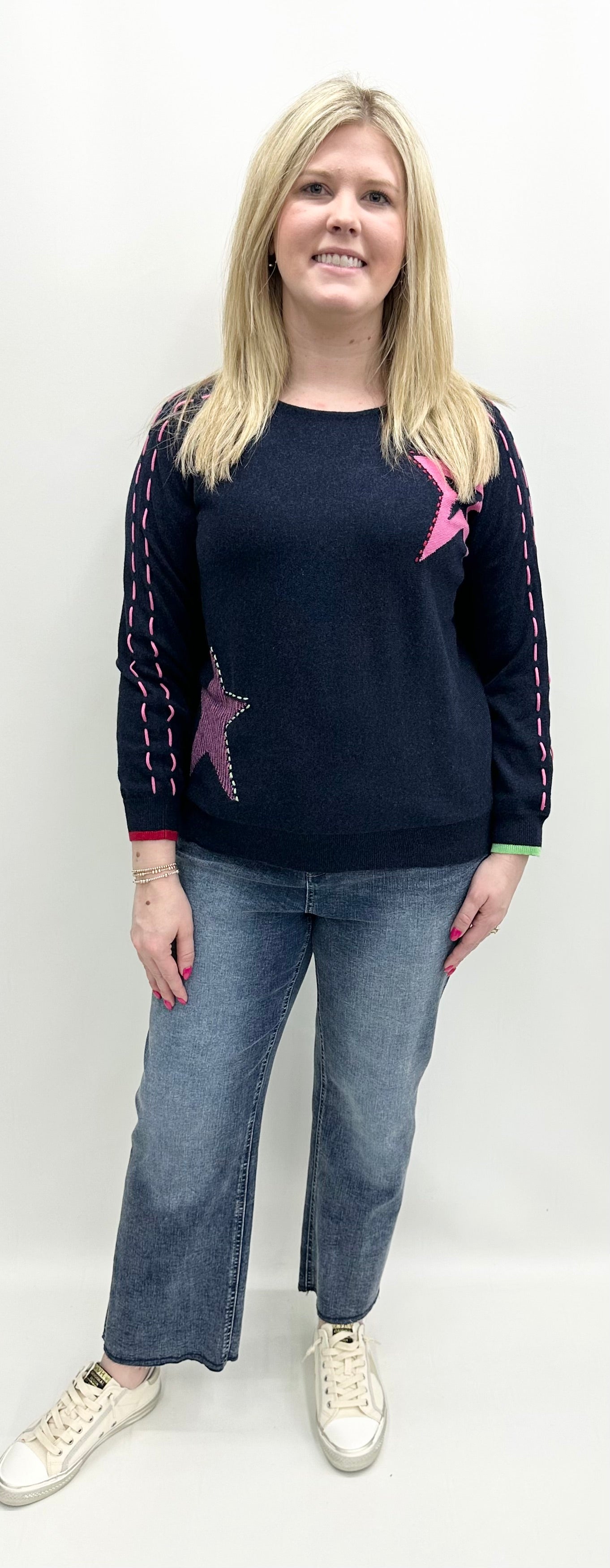 #ZP7526U Threaded Star Sweater