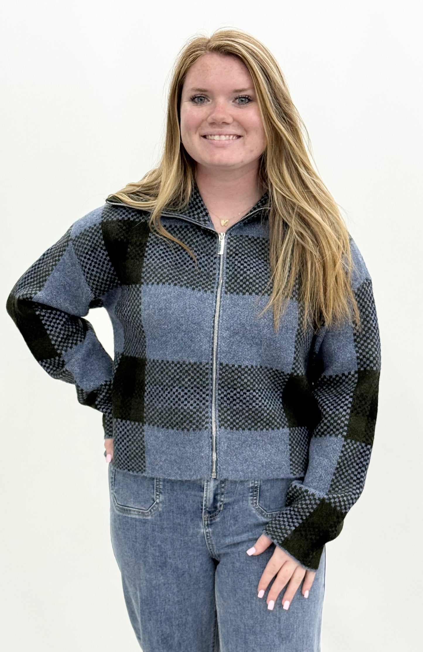 Charlie B. #C2177-714C Denim Zip Front Sweater Jacket