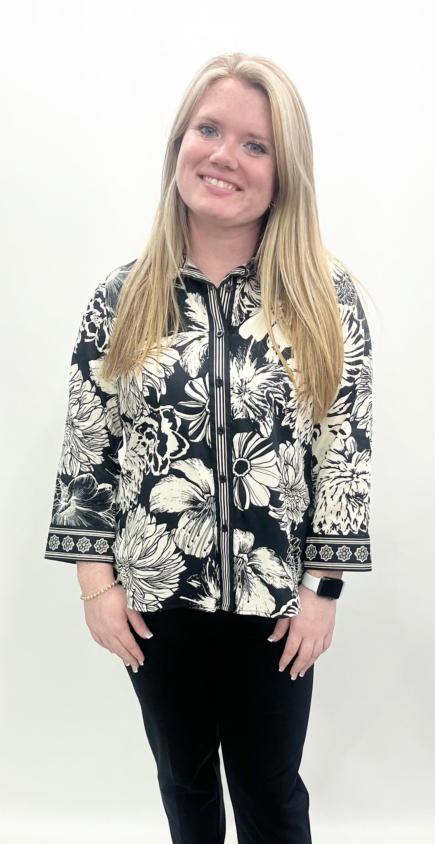 Multiples #M36406BM Black/White Print Blouse