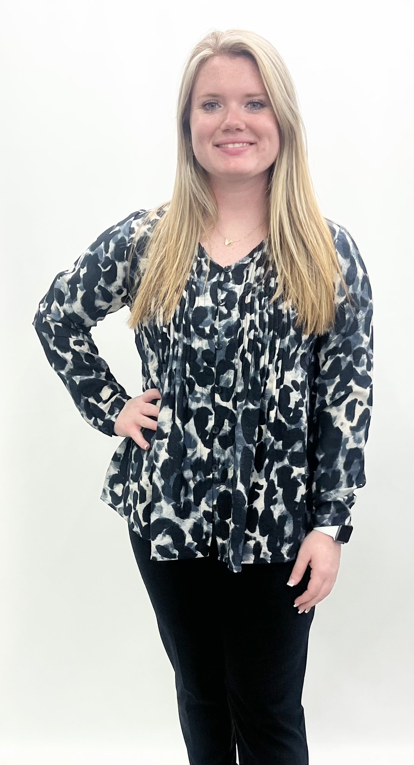 Ethyl #6933AN Black/White Animal Print Top