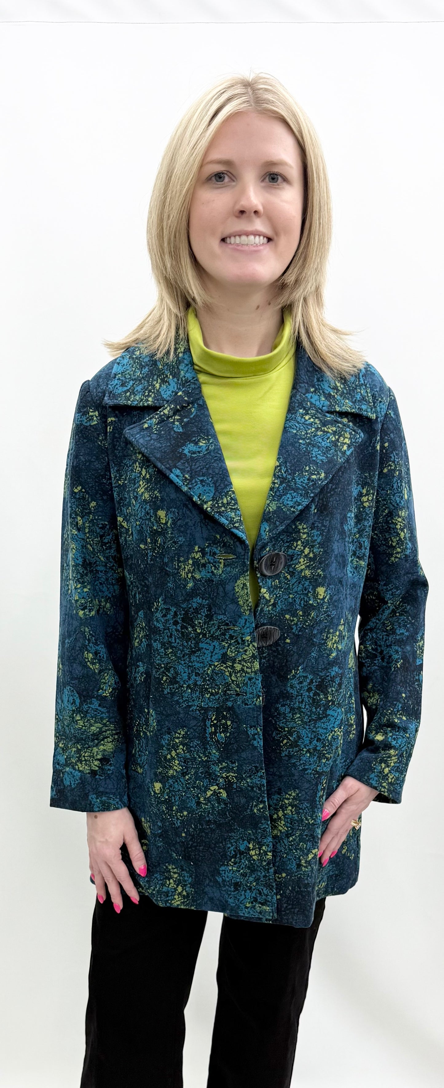 Olivia by Habitat #981427 Teal Three Button Jacket/w Pockets