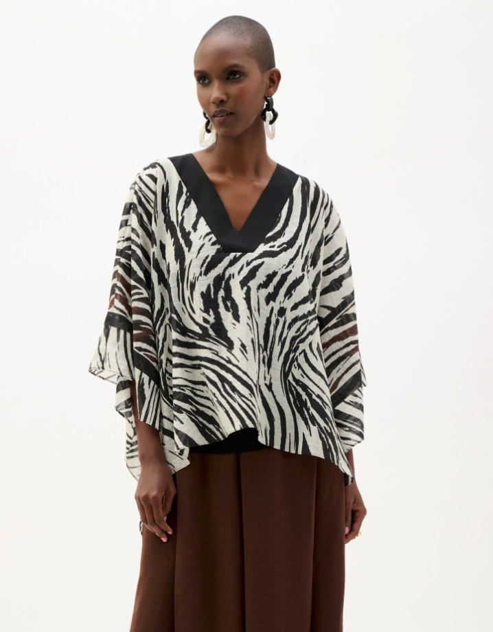Joseph Ribkoff #262203 Sheer Woven Animal Print And Silky Knit Poncho Top