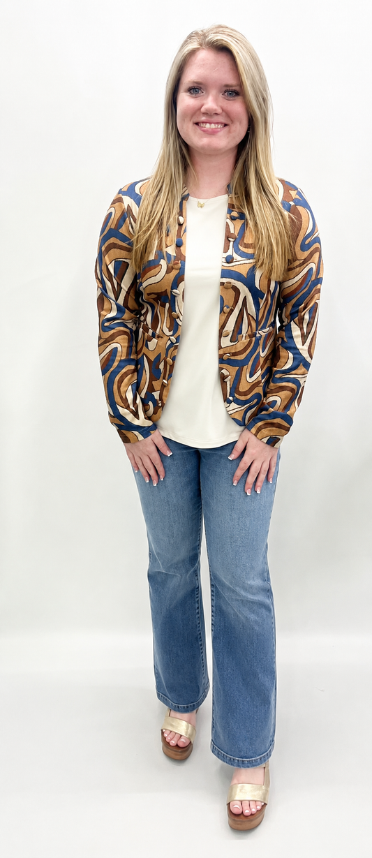 Ethyl #1105LR6 Brown/Blue/Cream Suede Open Front Jacket
